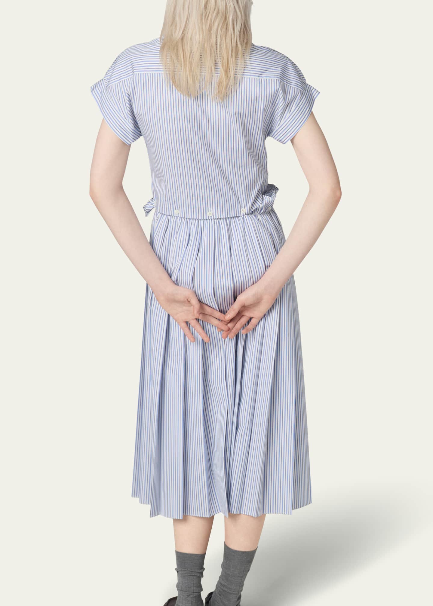 Striped Short-Sleeve Midi Shirtdress
