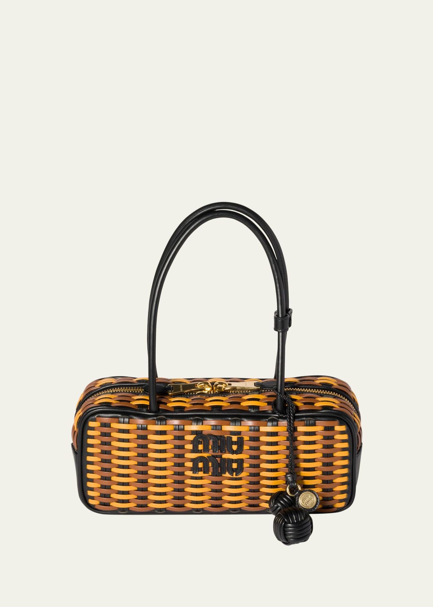 Beau Woven Leather Top-Handle Bag