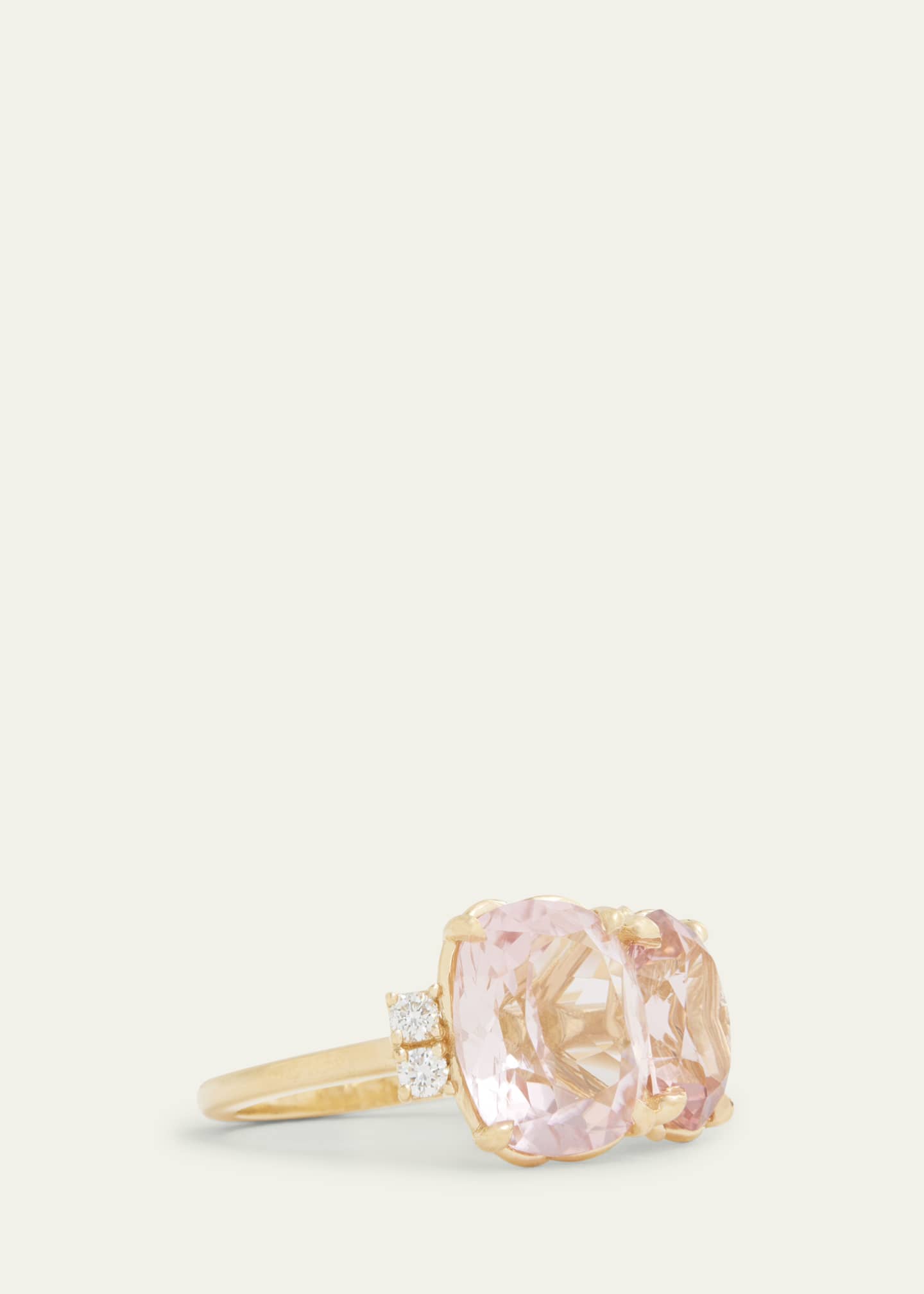 Jamie Wolf 18K Yellow Gold Light Pink Tourmaline Oval and Cushion Cut Ring with Diamonds Image 2 of 3