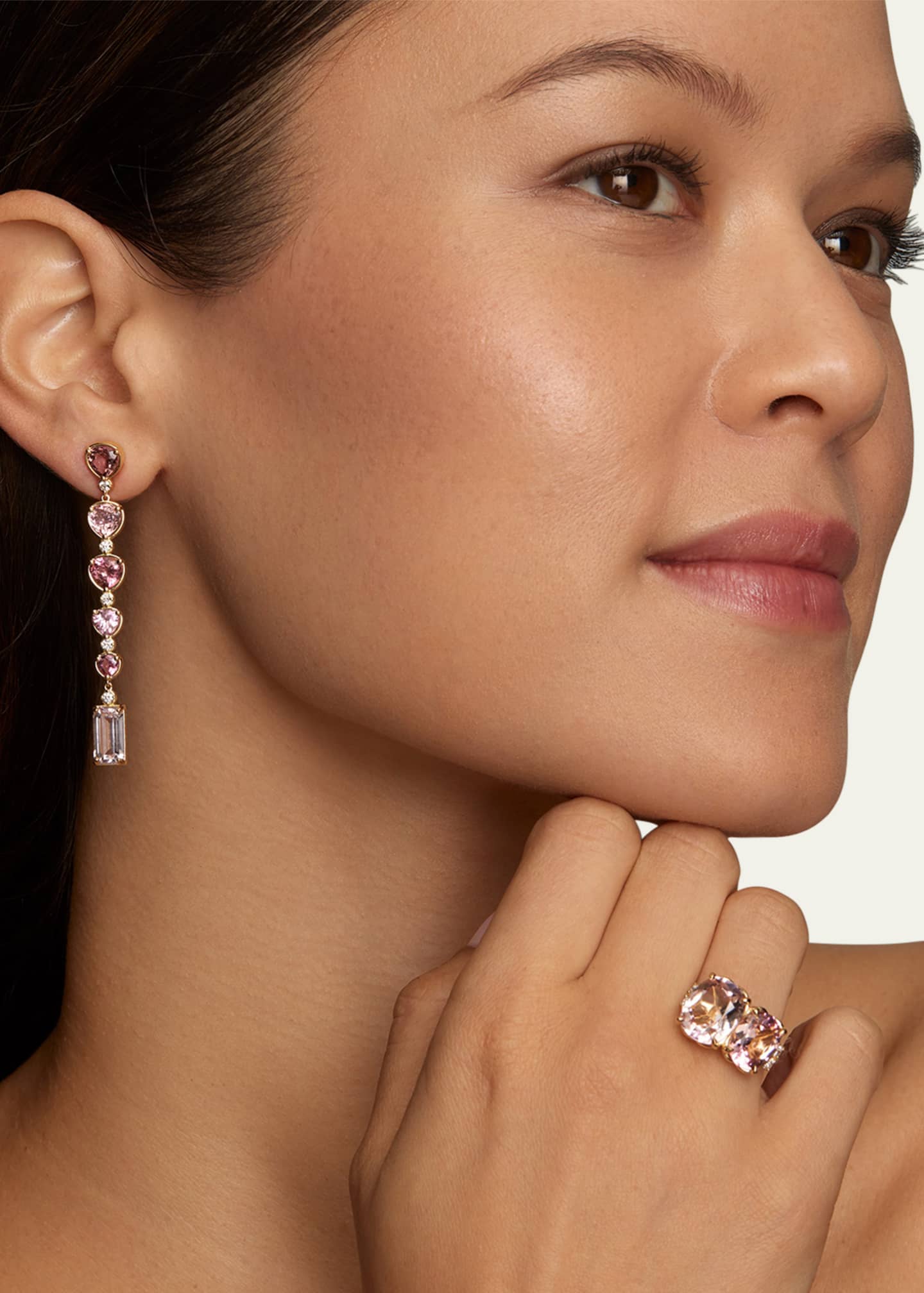 Jamie Wolf 18K Yellow Gold Light Pink Tourmaline Oval and Cushion Cut Ring with Diamonds Image 3 of 3