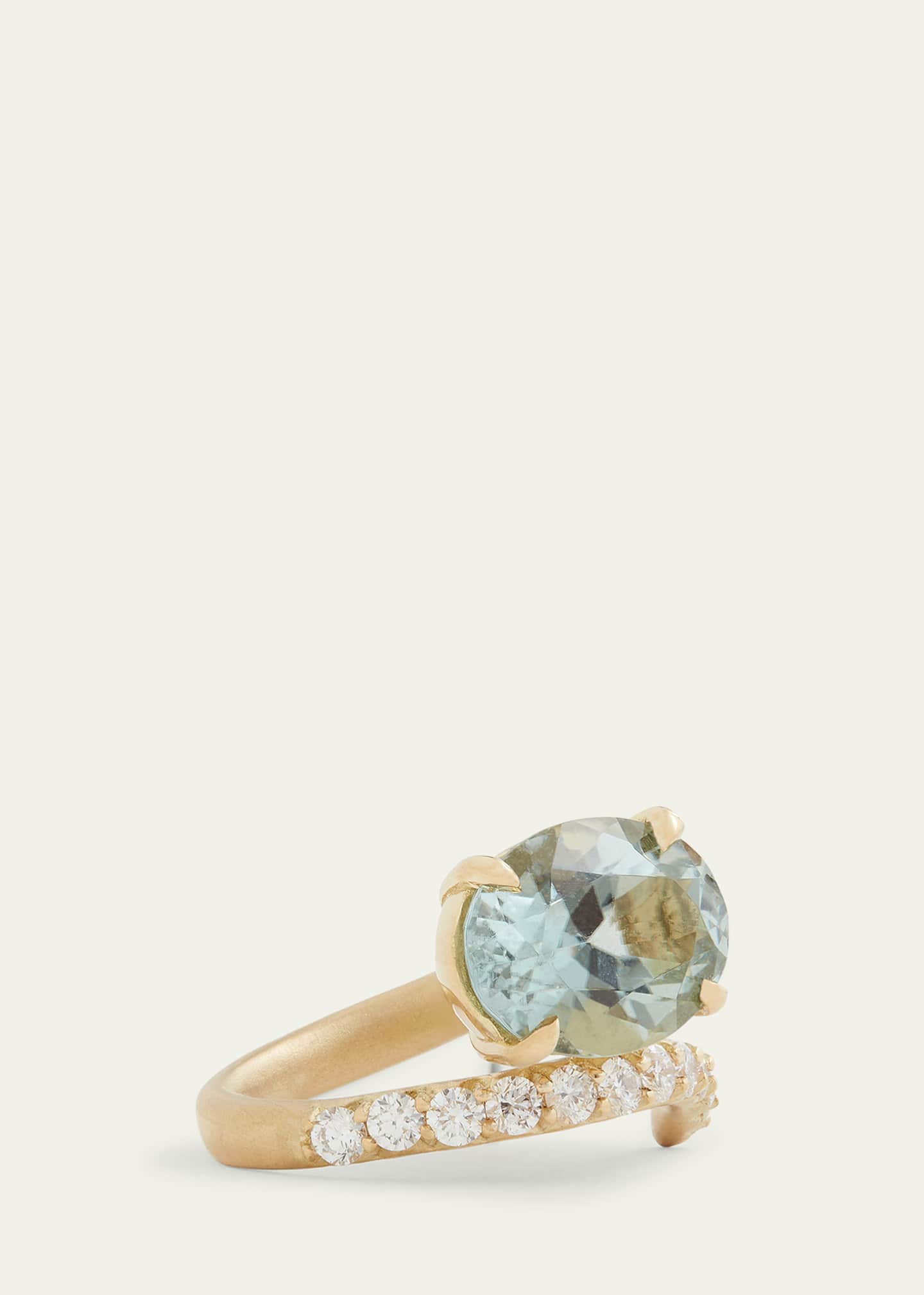 Jamie Wolf 18K Yellow Gold Script Ring with Light Green Tourmaline Oval and Diamonds Image 2 of 3
