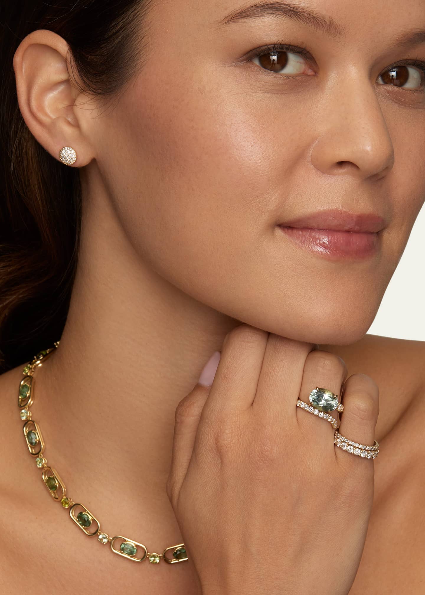 Jamie Wolf 18K Yellow Gold Script Ring with Light Green Tourmaline Oval and Diamonds Image 3 of 3