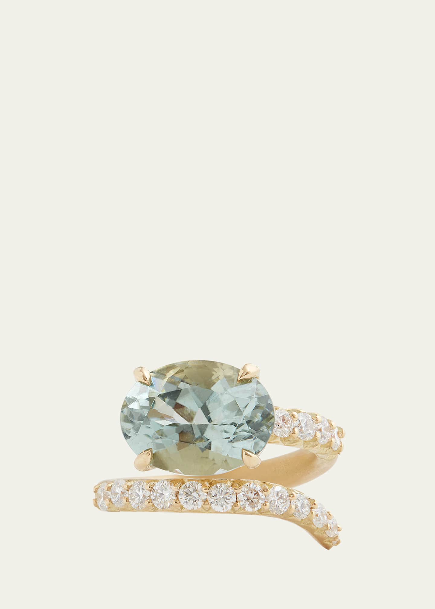 Jamie Wolf 18K Yellow Gold Script Ring with Light Green Tourmaline Oval and Diamonds Image 1 of 3