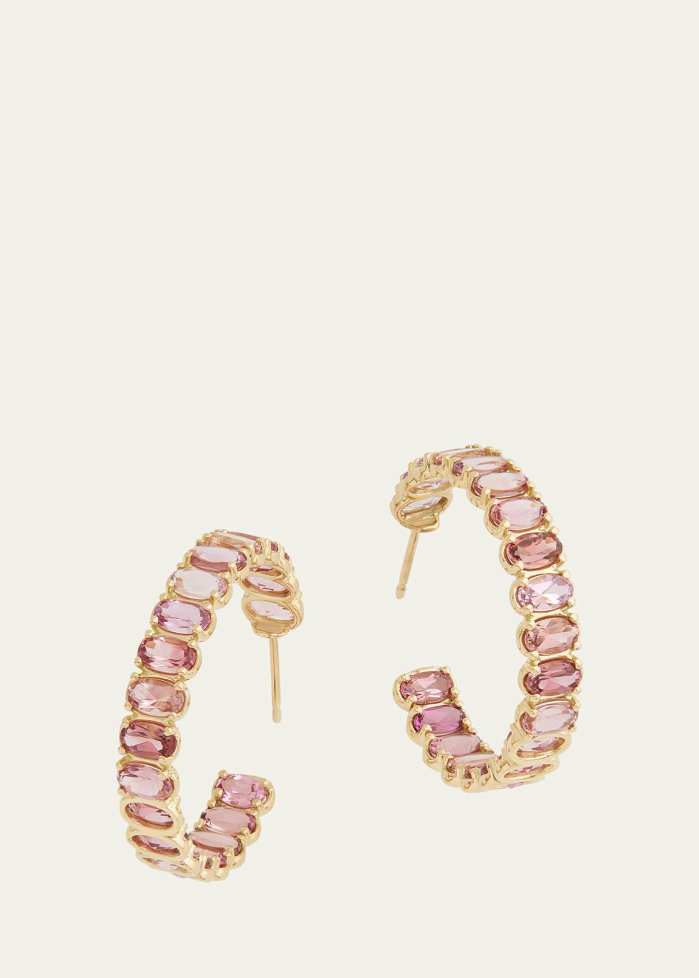Jamie Wolf 18K Yellow Gold Hoop Earrings with Oval Shaped Pink Tourmaline Image 1 of 2