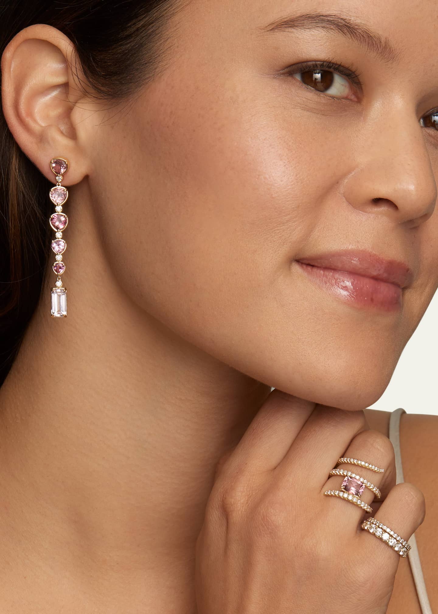 Jamie Wolf 18K Yellow Gold Ombre Pear Shape and Emerald Cut Drop Earrings with Pink Tourmaline, Kunzite and Diamonds Image 2 of 2