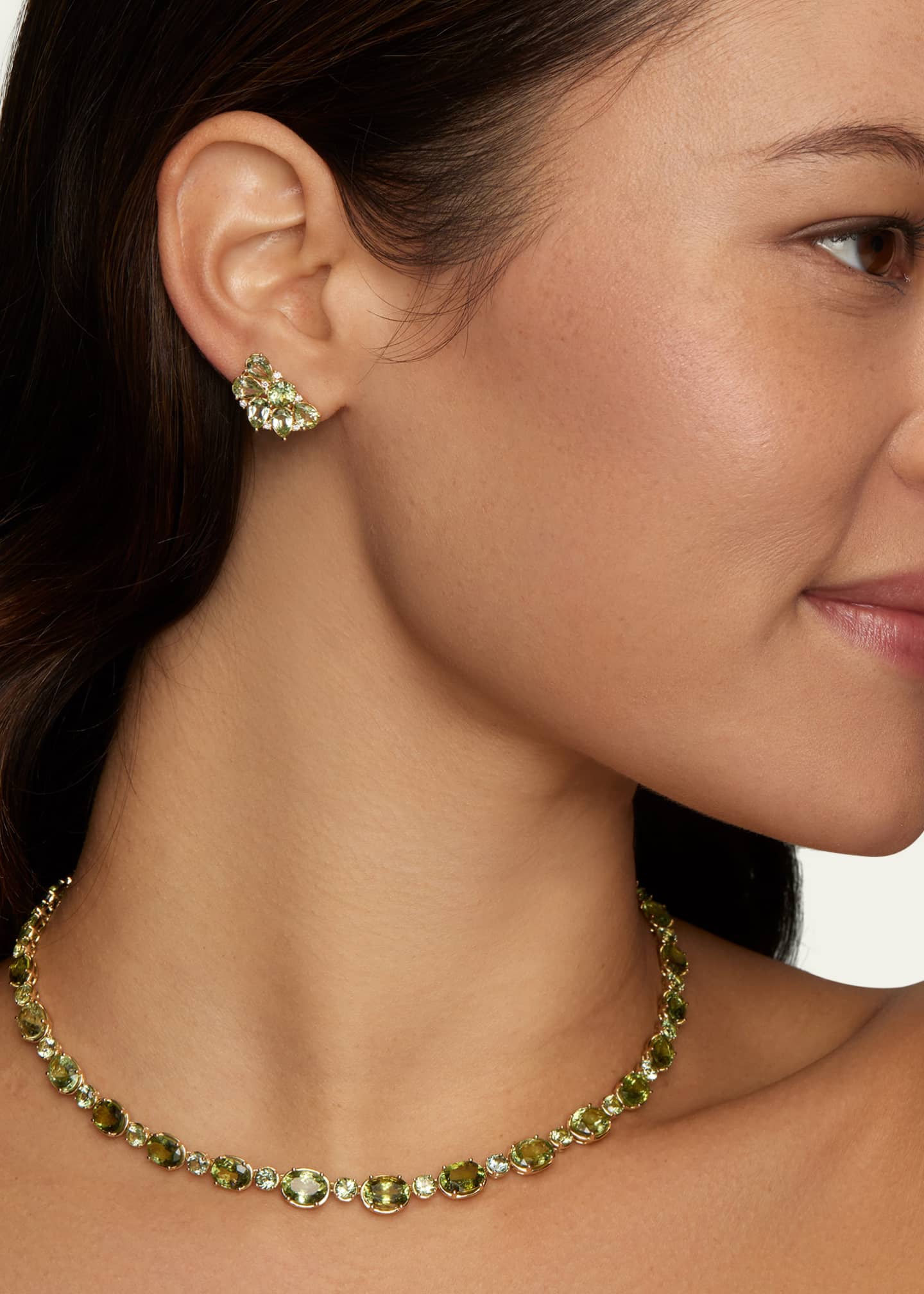 Jamie Wolf 18K Yellow Gold Floral Cluster Stud Earrings with Green Tourmaline and Diamonds Image 2 of 2