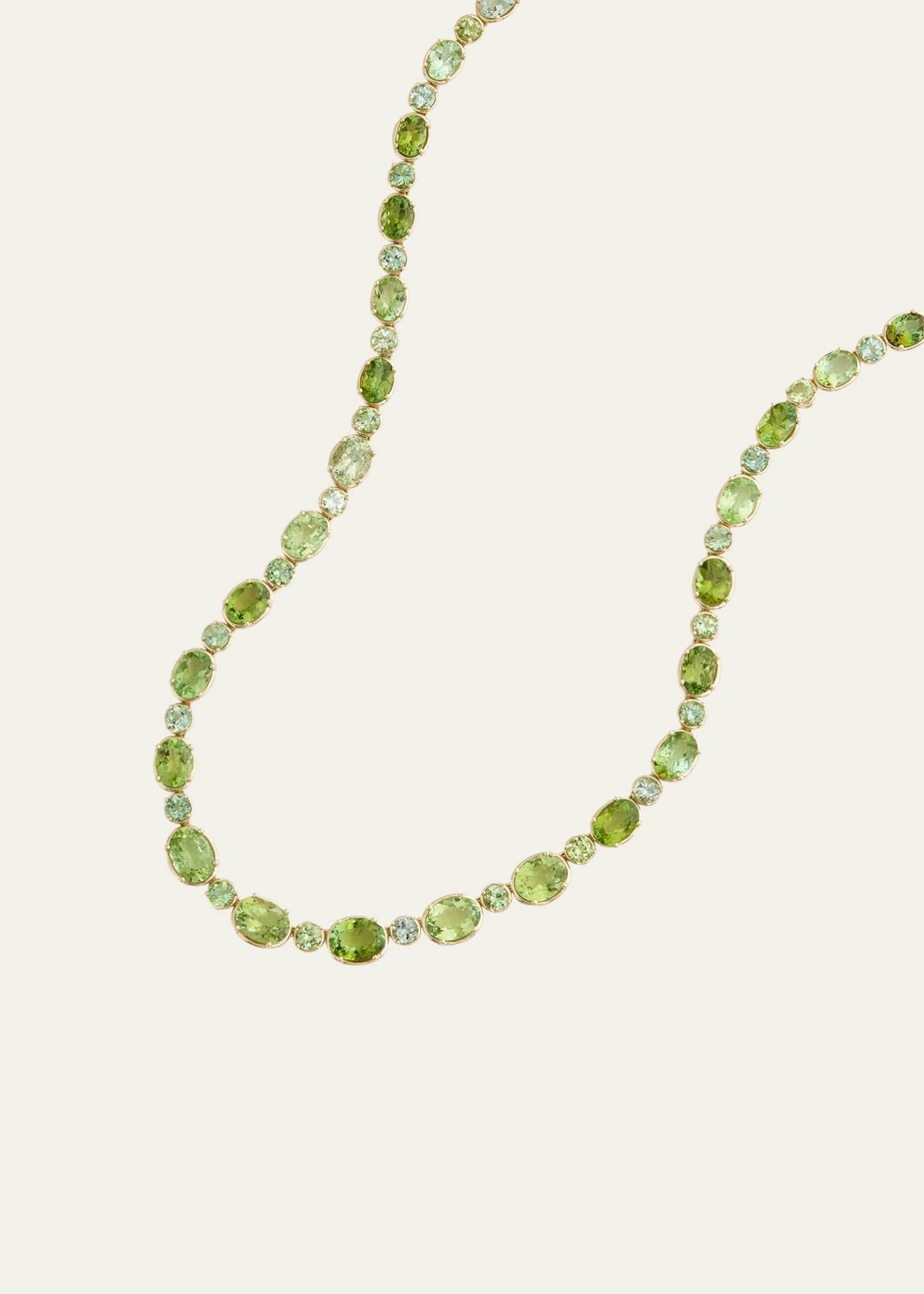 Jamie Wolf 18K Yellow Gold Graduated Light Green Tourmaline Oval and Round Necklace Image 1 of 2