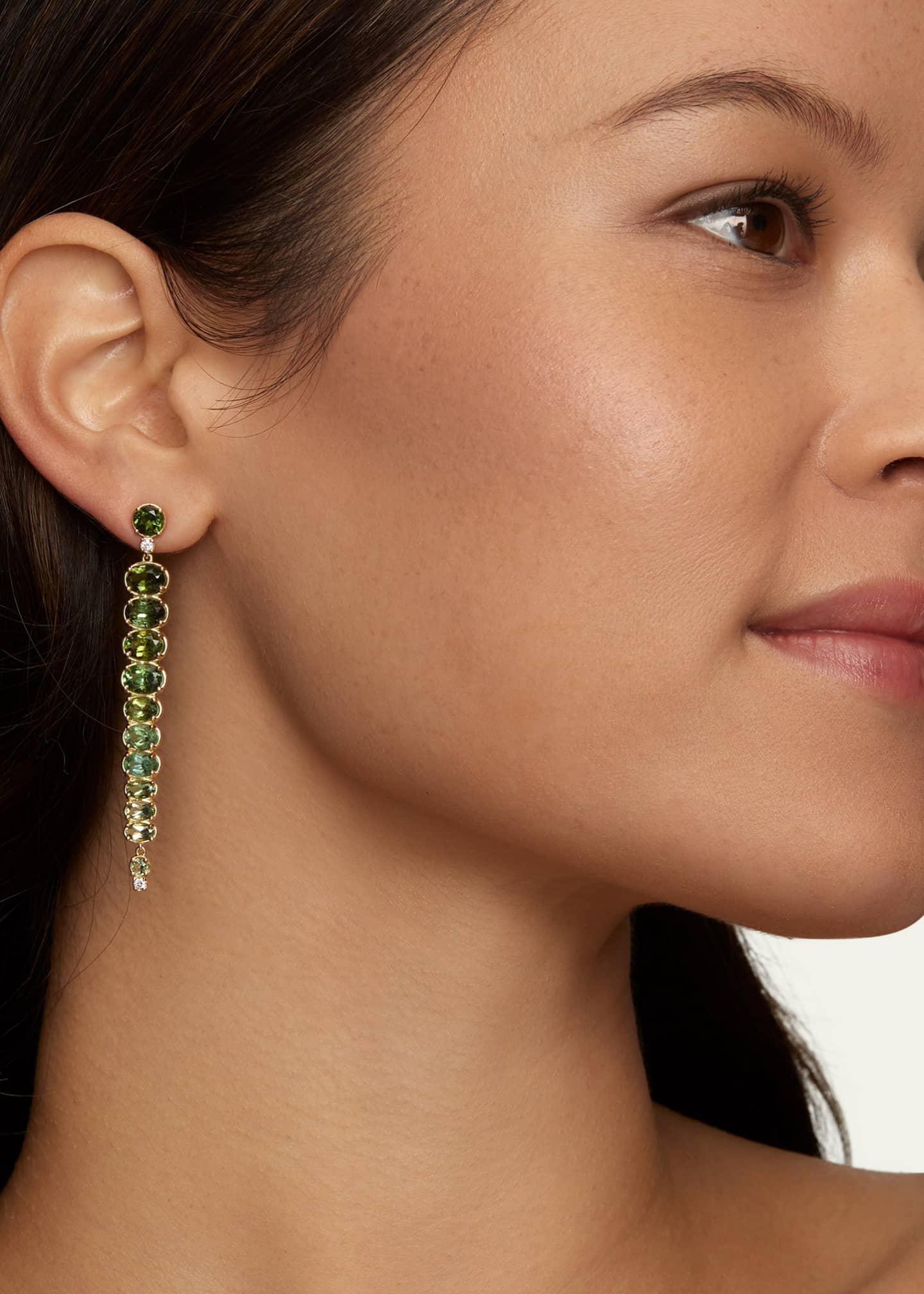 Jamie Wolf 18K Yellow Gold Ombre Oval Drop Earrings with Green Tourmaline and Diamonds Image 2 of 2