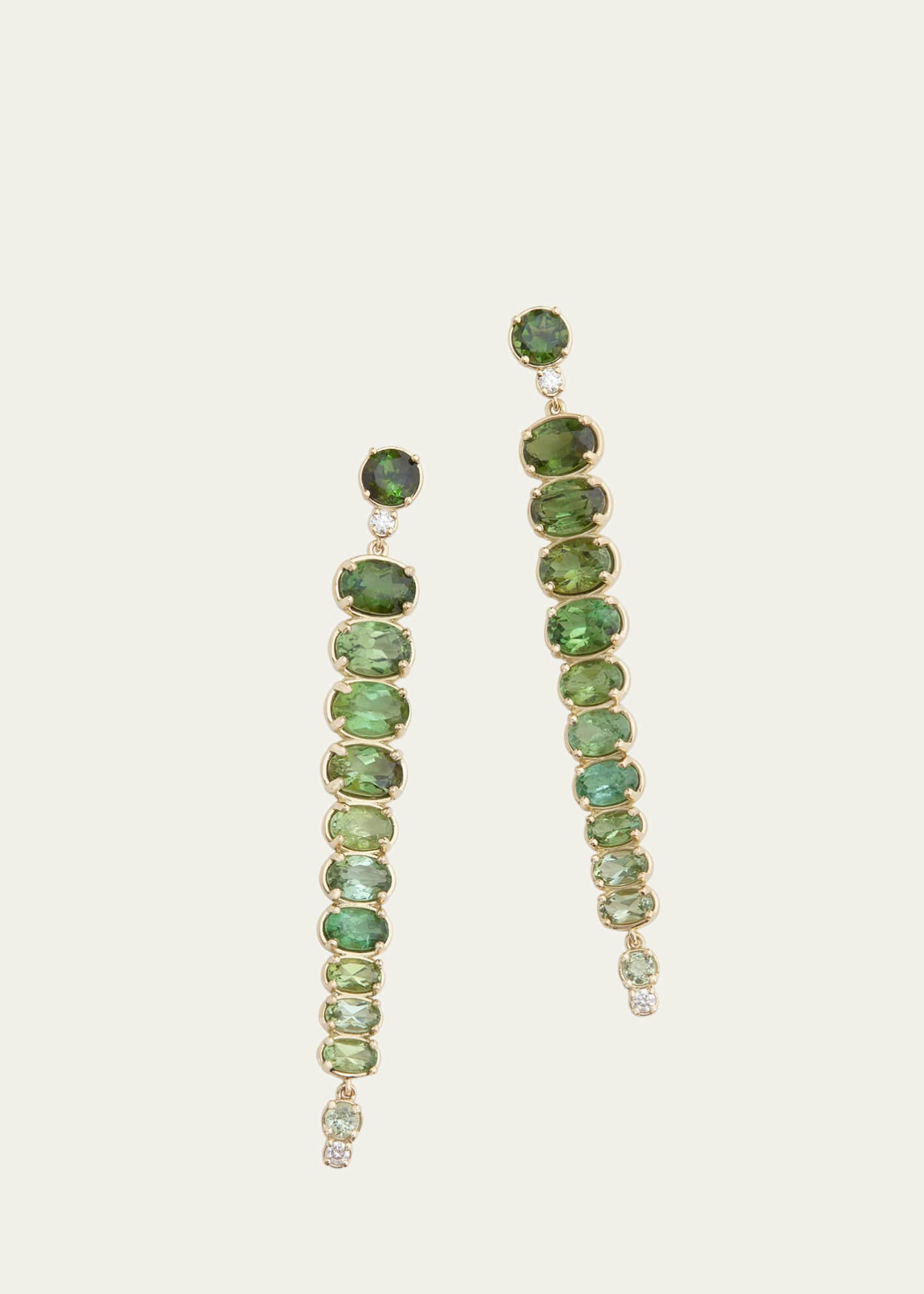 Jamie Wolf 18K Yellow Gold Ombre Oval Drop Earrings with Green Tourmaline and Diamonds Image 1 of 2