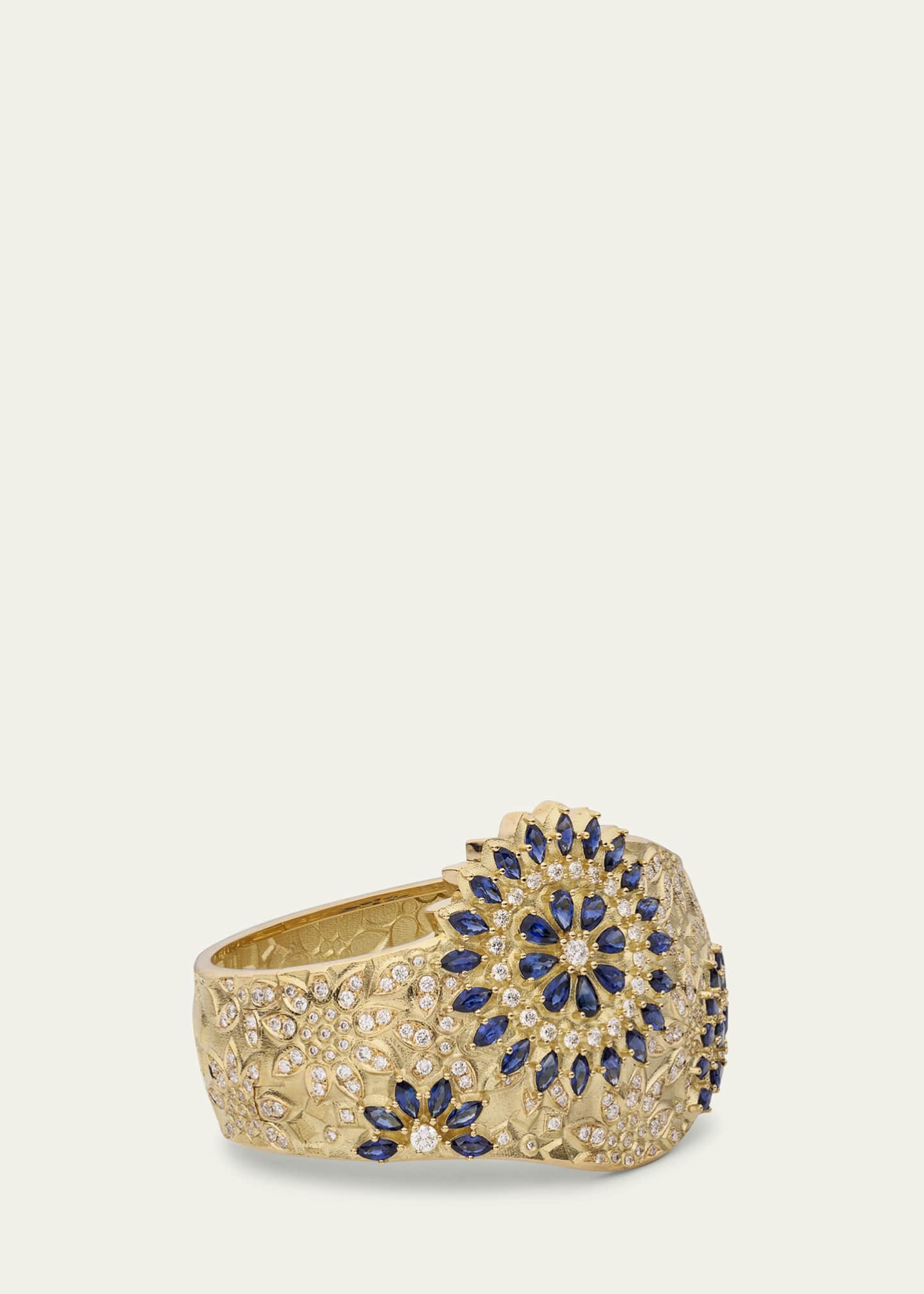 Paul Morelli Applique Bombay Cuff in 18K Yellow Gold with Blue Sapphires and White Diamonds Image 2 of 2