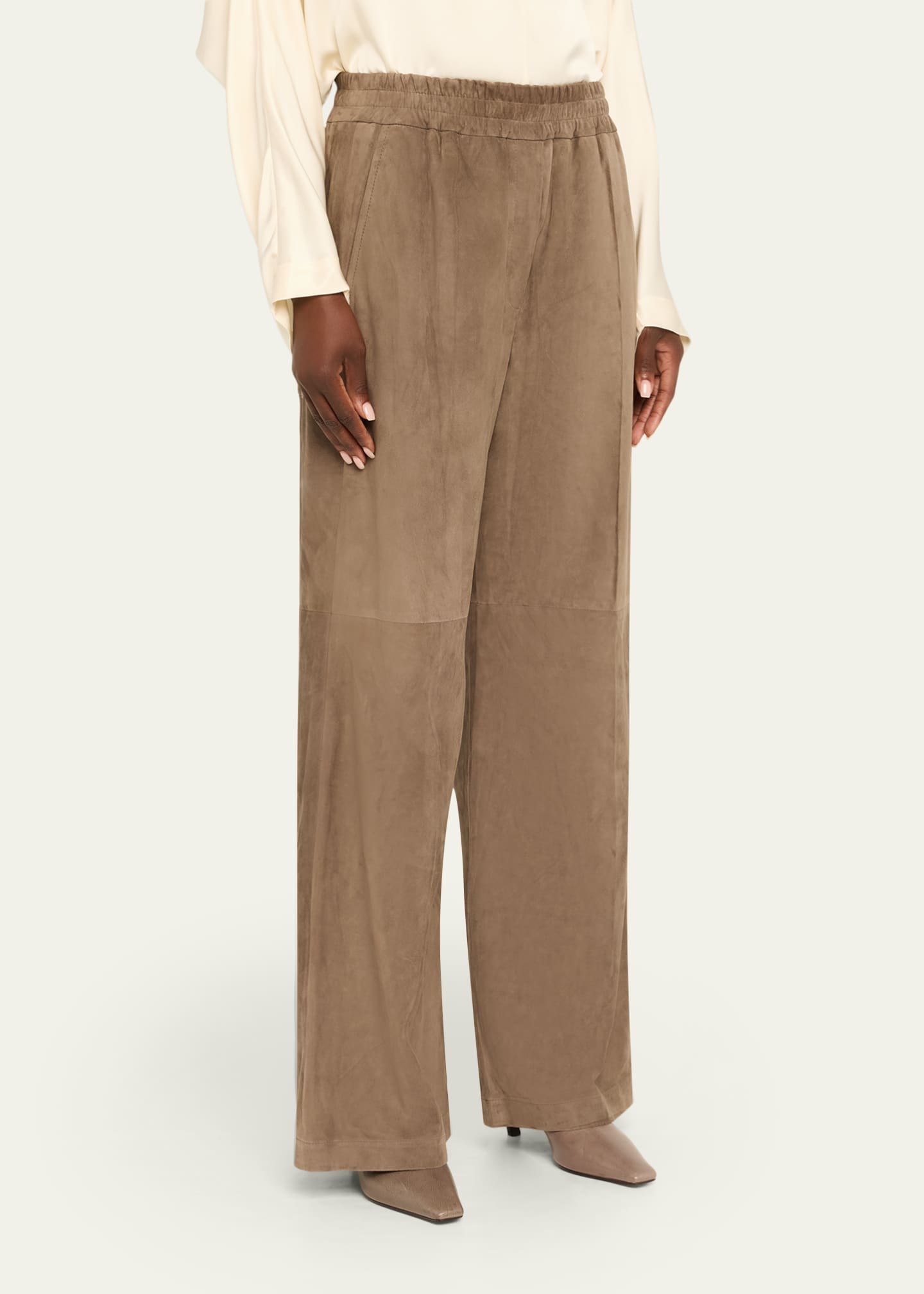 Brunello Cucinelli Suede Wide-Leg Pull-On Trousers - Bergdorf Goodman