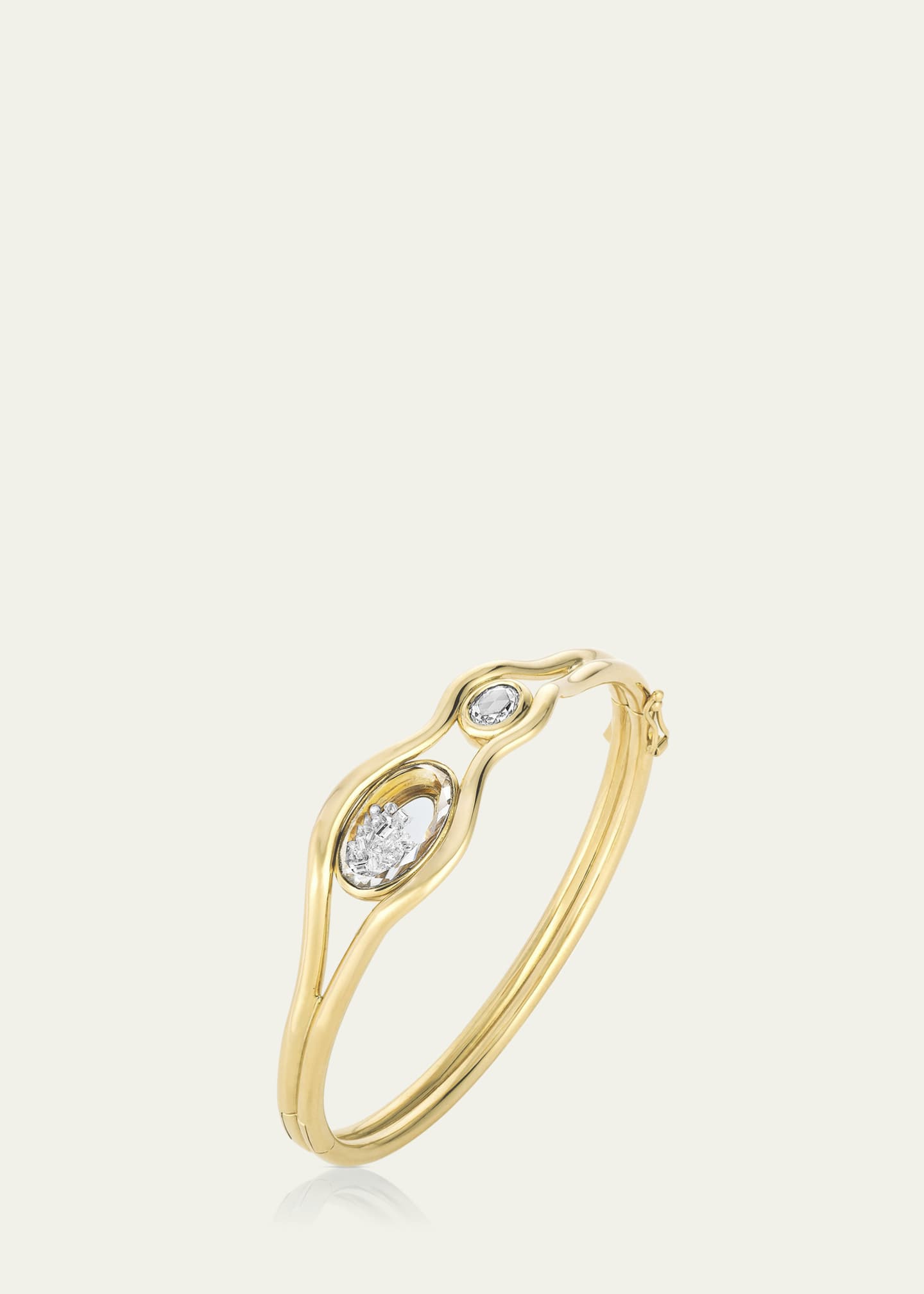 Moritz Glik 18K Yellow Gold Rastro Bangle Bracelet with Diamonds and Kaleidoscope Shaker Image 2 of 2
