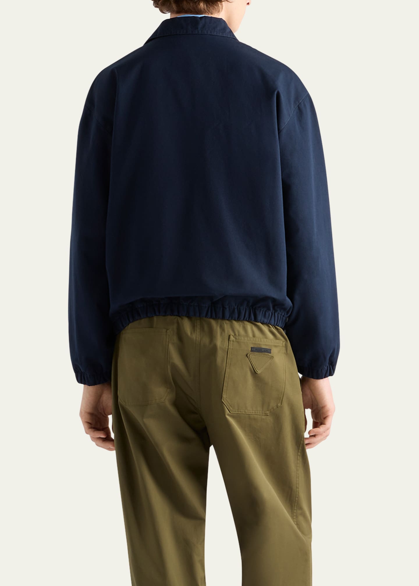 Prada Men's Poplin Chest Logo Full-Zip Shirt Jacket Image 3 of 4
