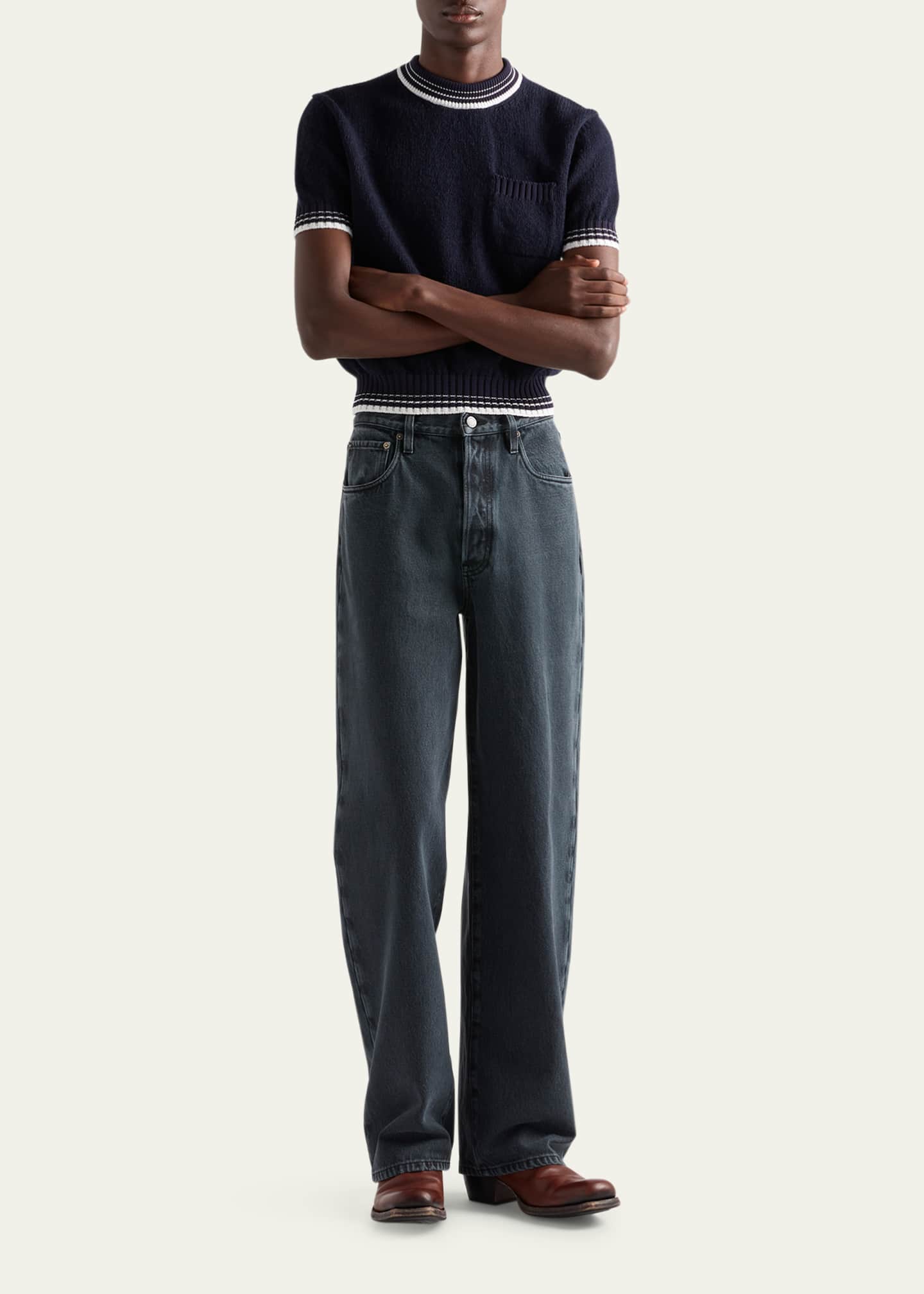 Prada Men's Overdyed Denim Wide-Leg Jeans - Bergdorf Goodman