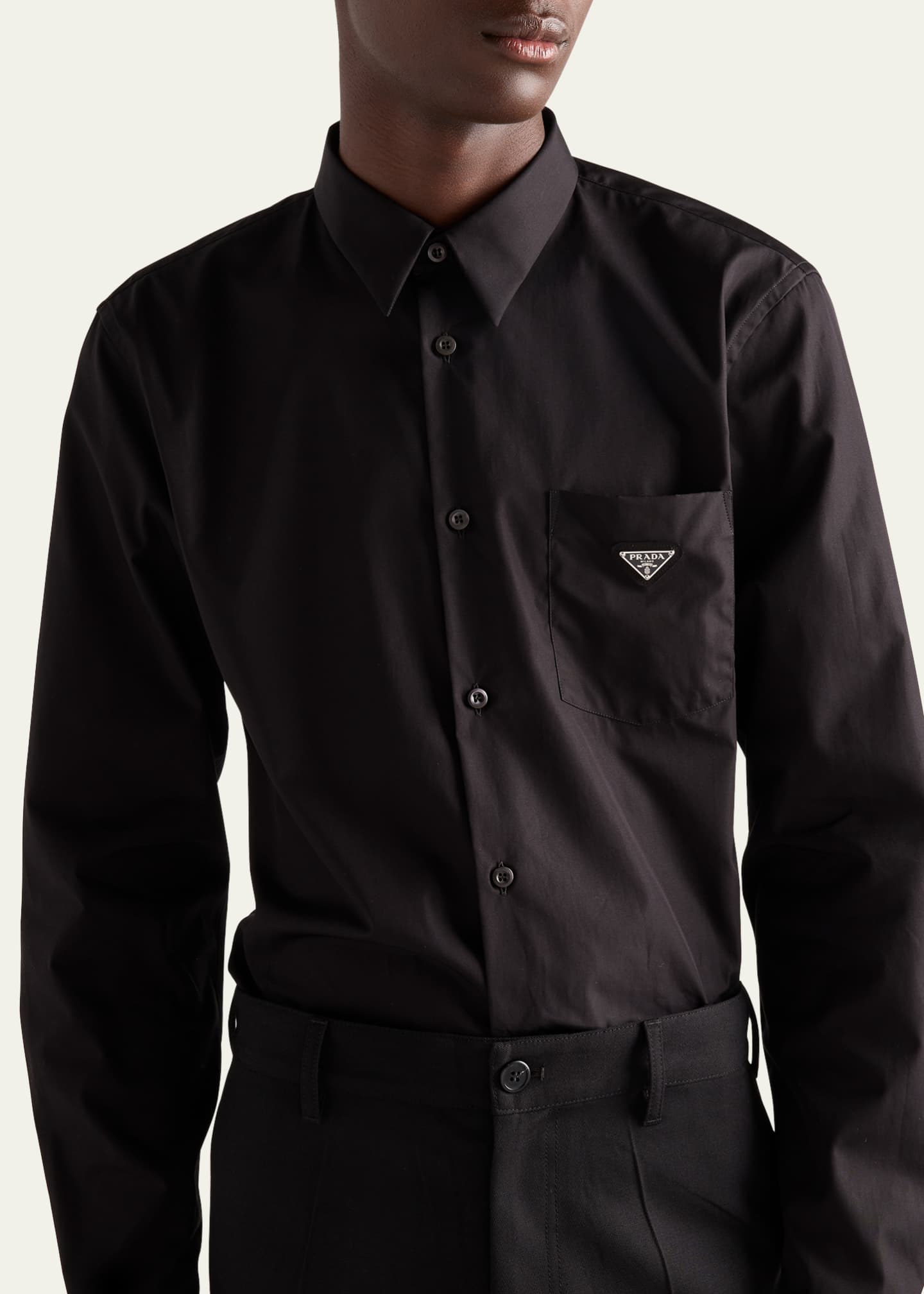 Prada Men's Poplin Chest-Logo Sport Shirt - Bergdorf Goodman