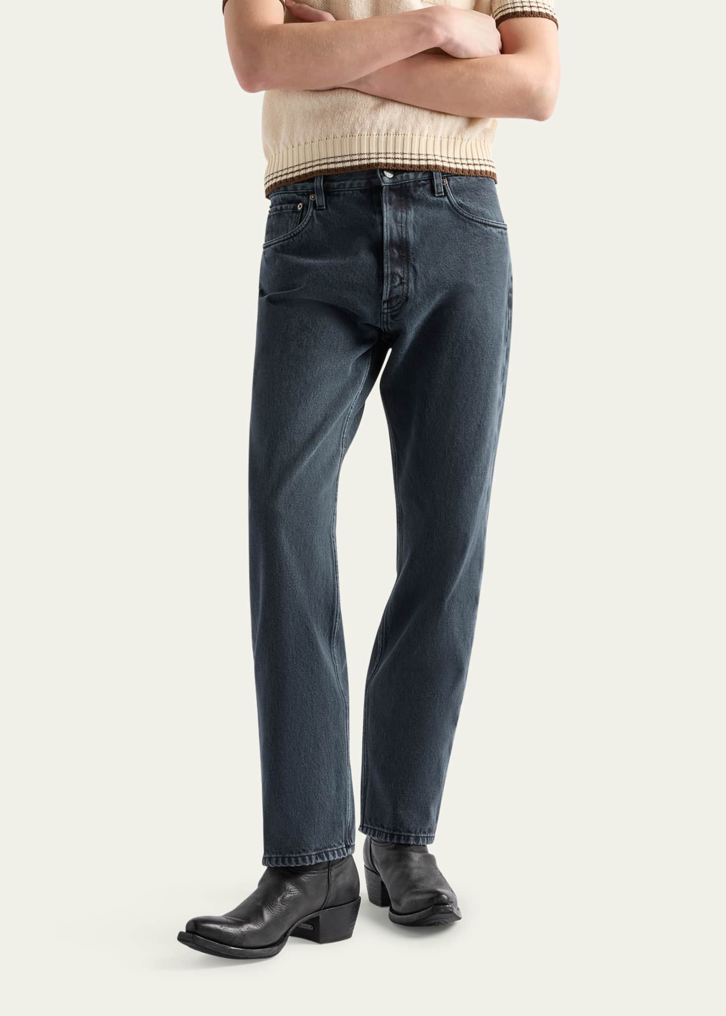 Prada Men's Overdyed Denim Straight-Fit Jeans Image 4 of 5