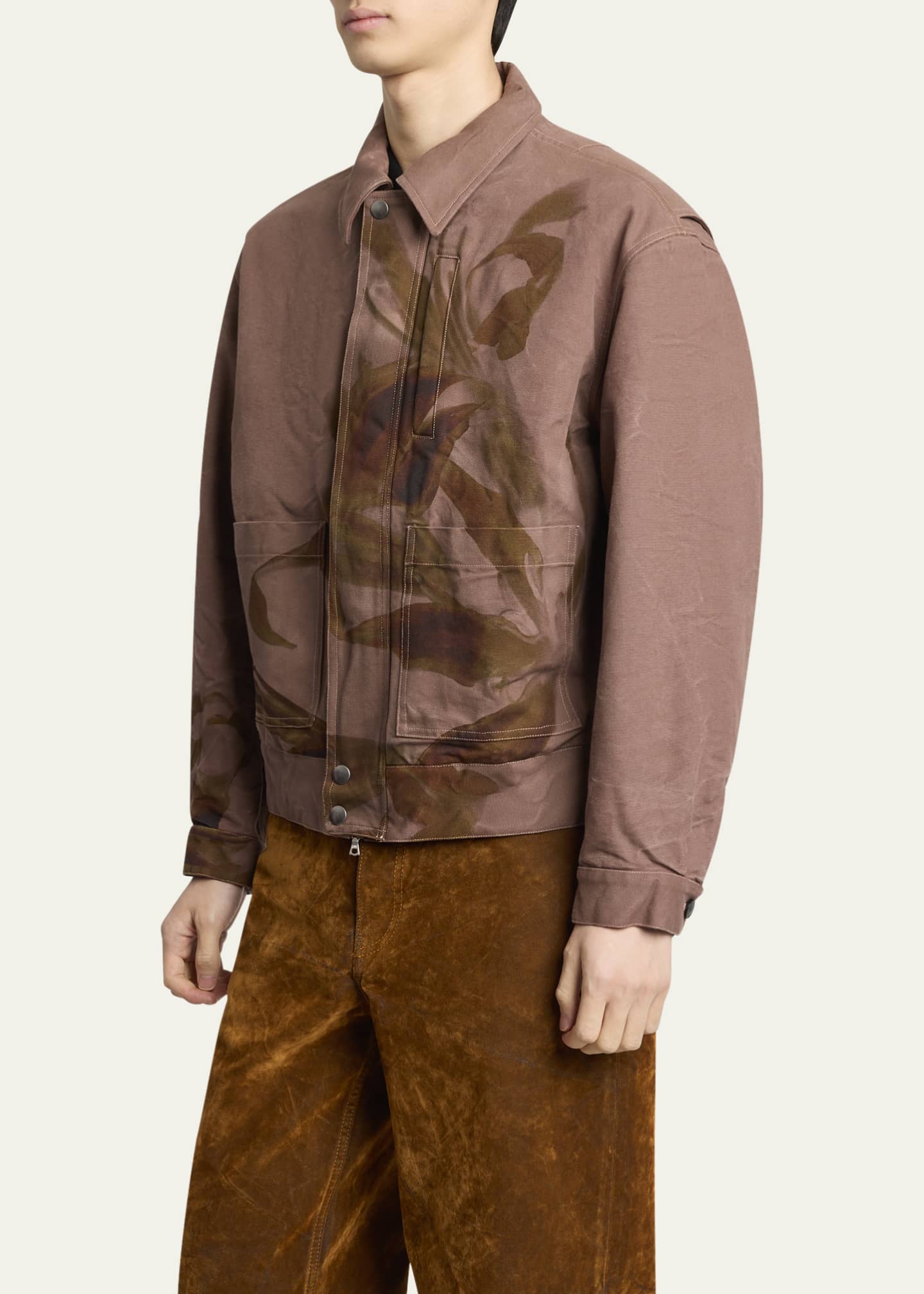 Dries Van Noten Men's Cotton Floral Full-Zip Blouson Jacket