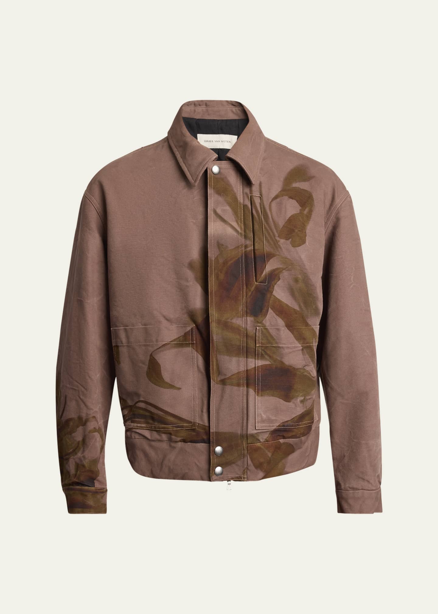 Dries Van Noten Men's Cotton Floral Full-Zip Blouson Jacket