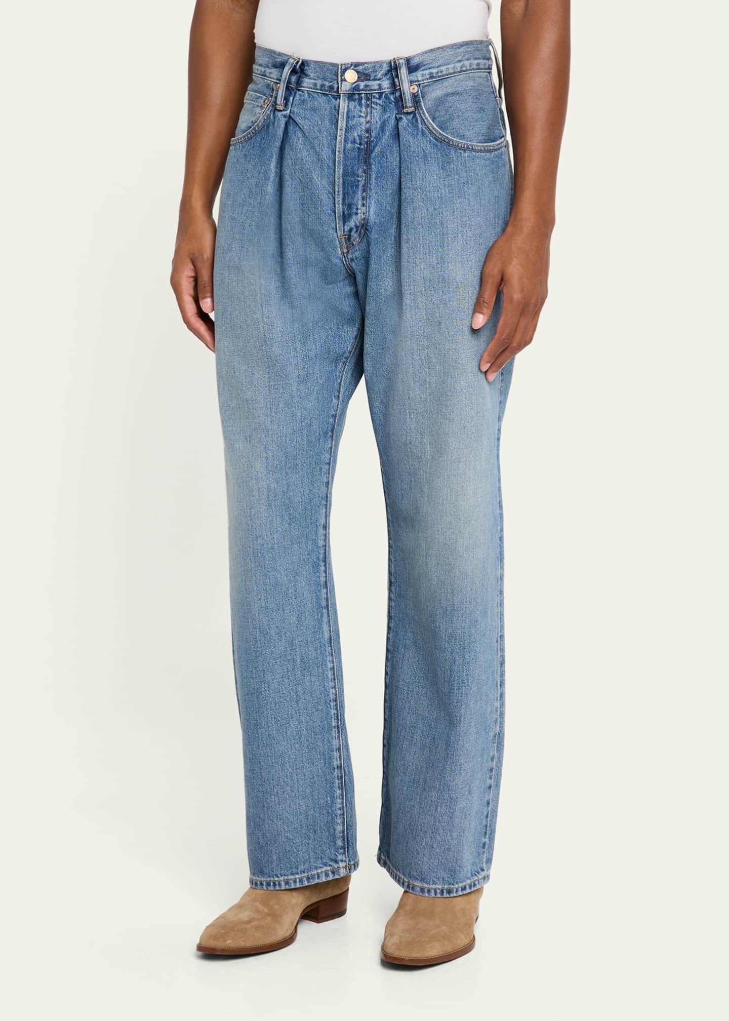 The Seven Continents Men's Cinch Blue Denim Loose-Fit Pleated Jeans Image 4 of 5