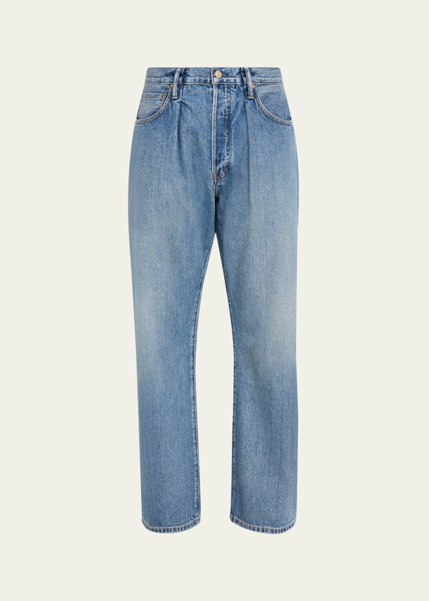 The Seven Continents Men's Cinch Blue Denim Loose-Fit Pleated Jeans Image 1 of 5