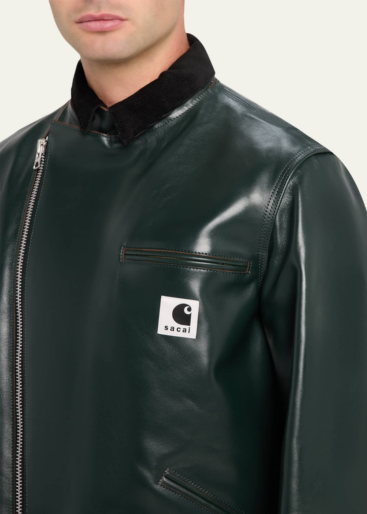 SACAI x CARHARTT WIP Men's Leather Moto Jacket - Bergdorf Goodman
