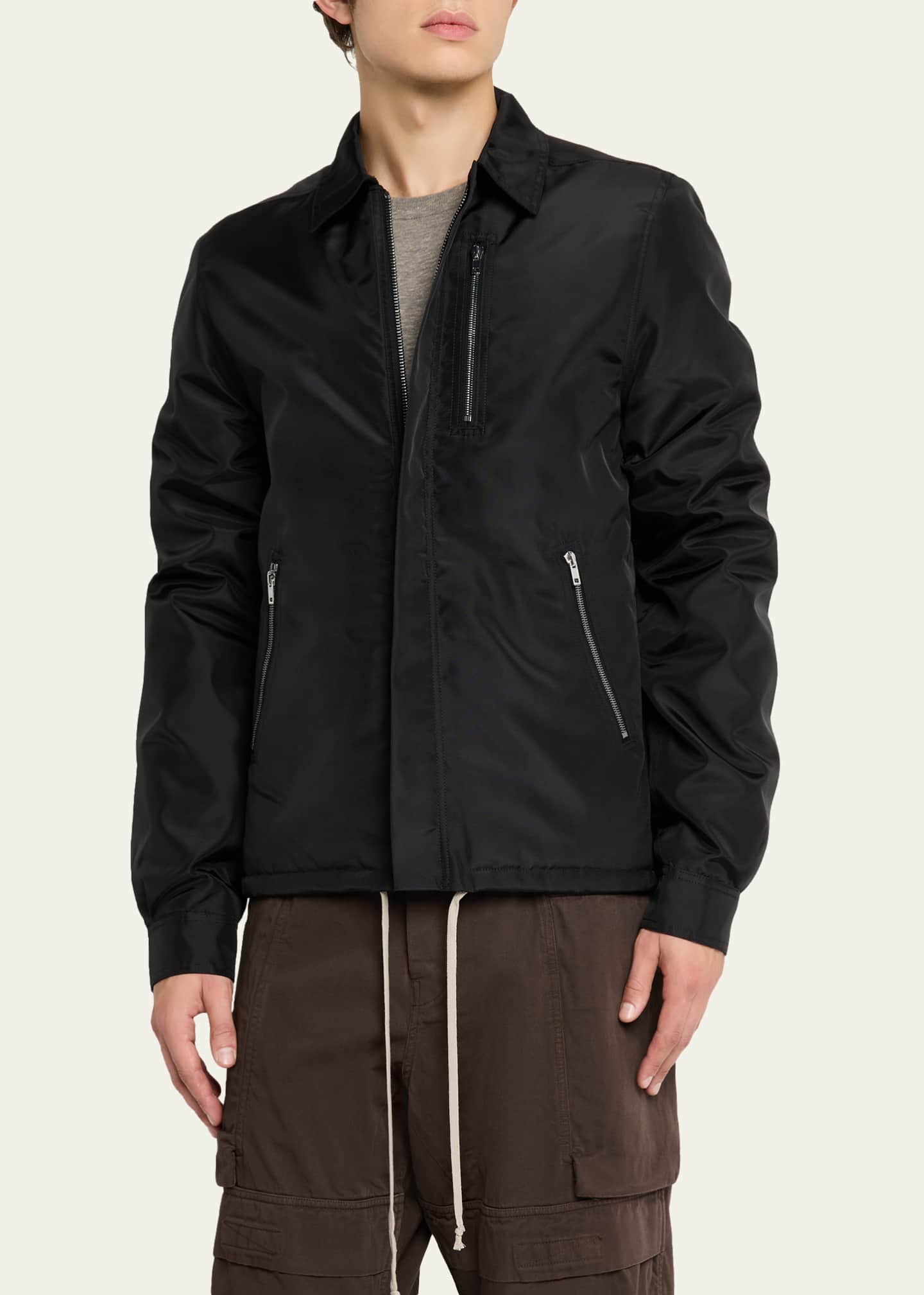 DRKSHDW RICK OWENS Men's Nylon Hidden-Zip Front Shirt Jacket