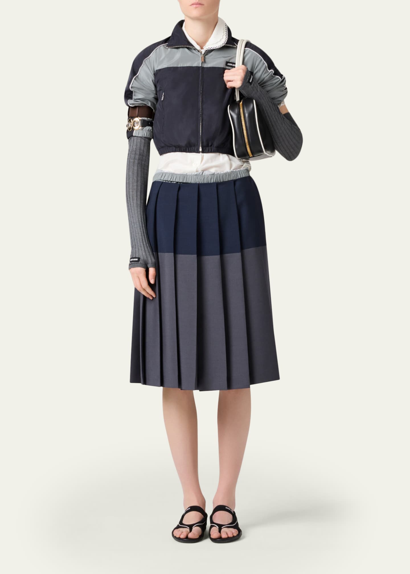 Miu Miu Cropped Technical Silk Colorblock Jacket - Bergdorf Goodman