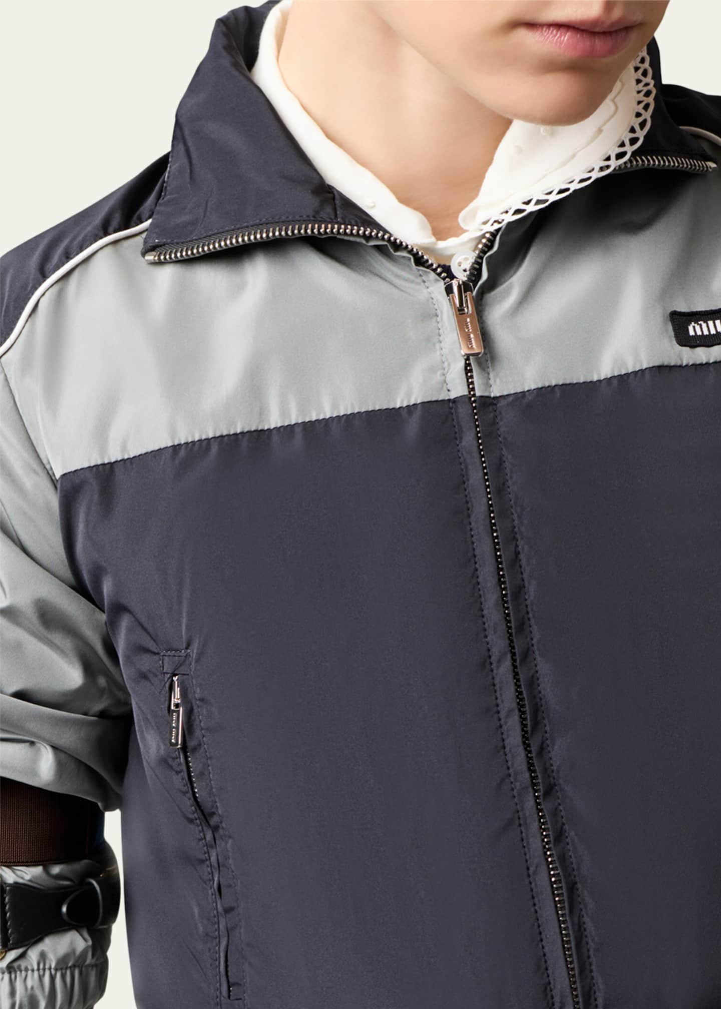 Miu Miu Cropped Technical Silk Colorblock Jacket - Bergdorf Goodman