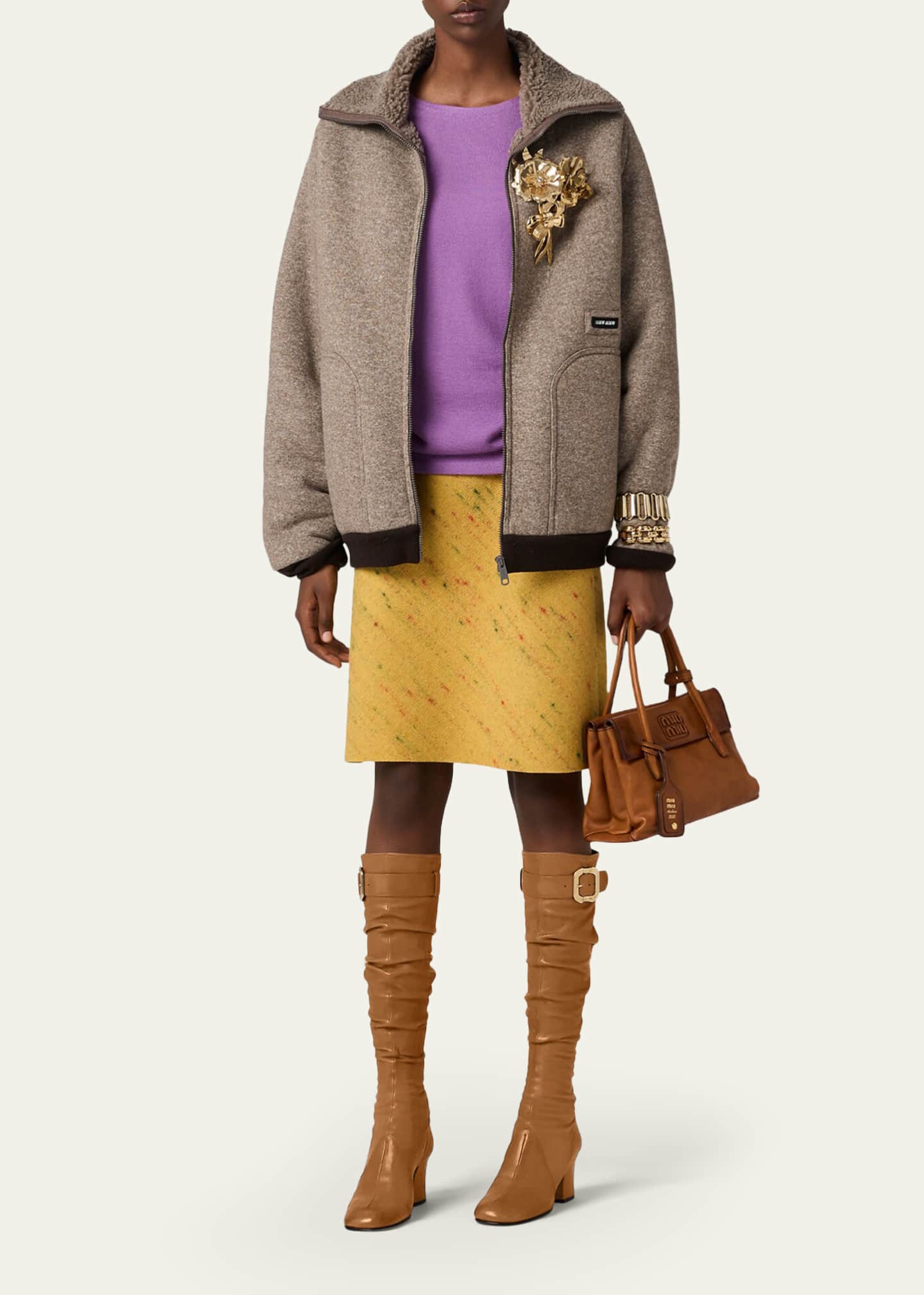 Miu Miu Faux Fur Lined Fleece Zip Jacket - Bergdorf Goodman