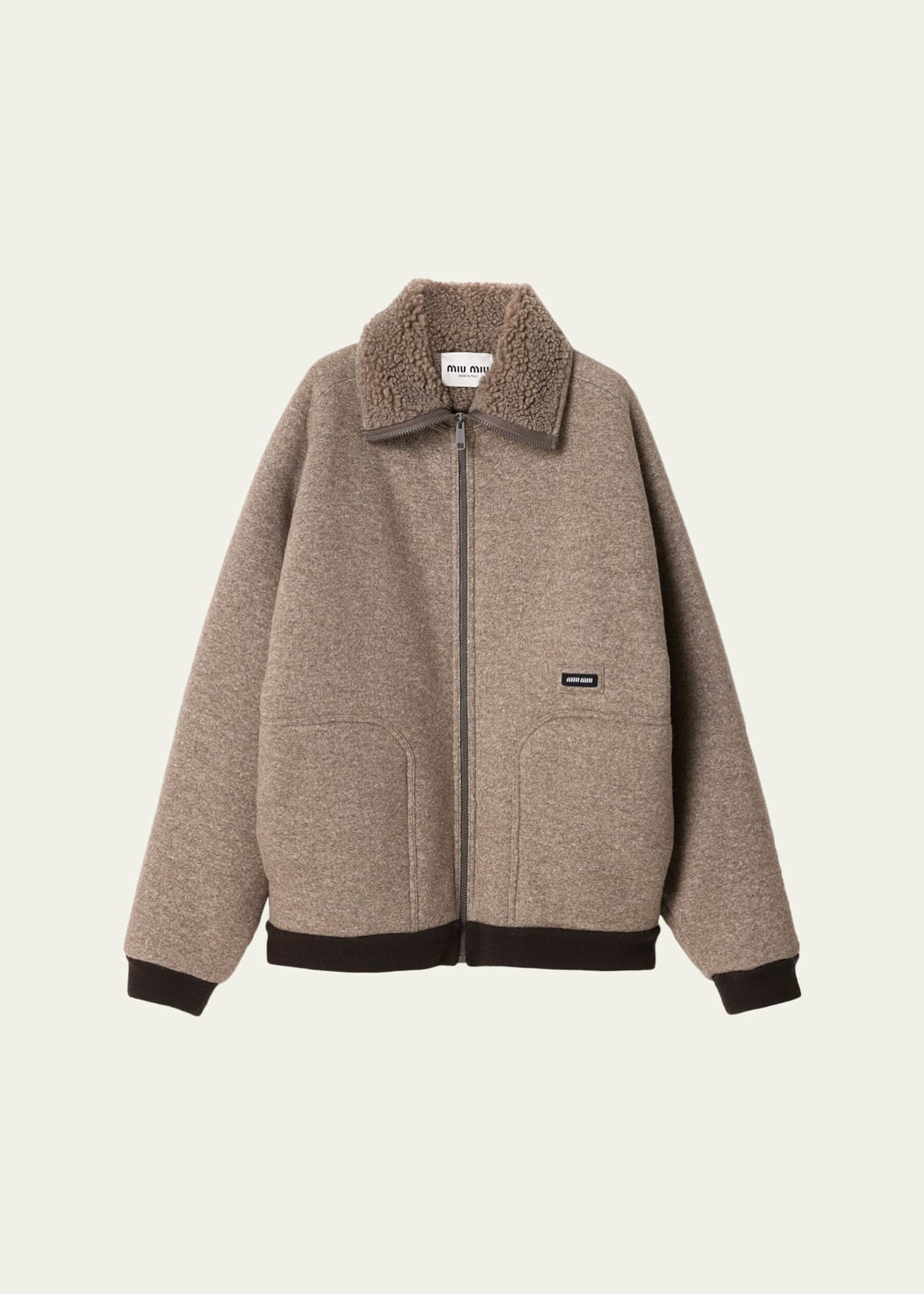 Miu Miu Faux Fur Lined Fleece Zip Jacket - Bergdorf Goodman