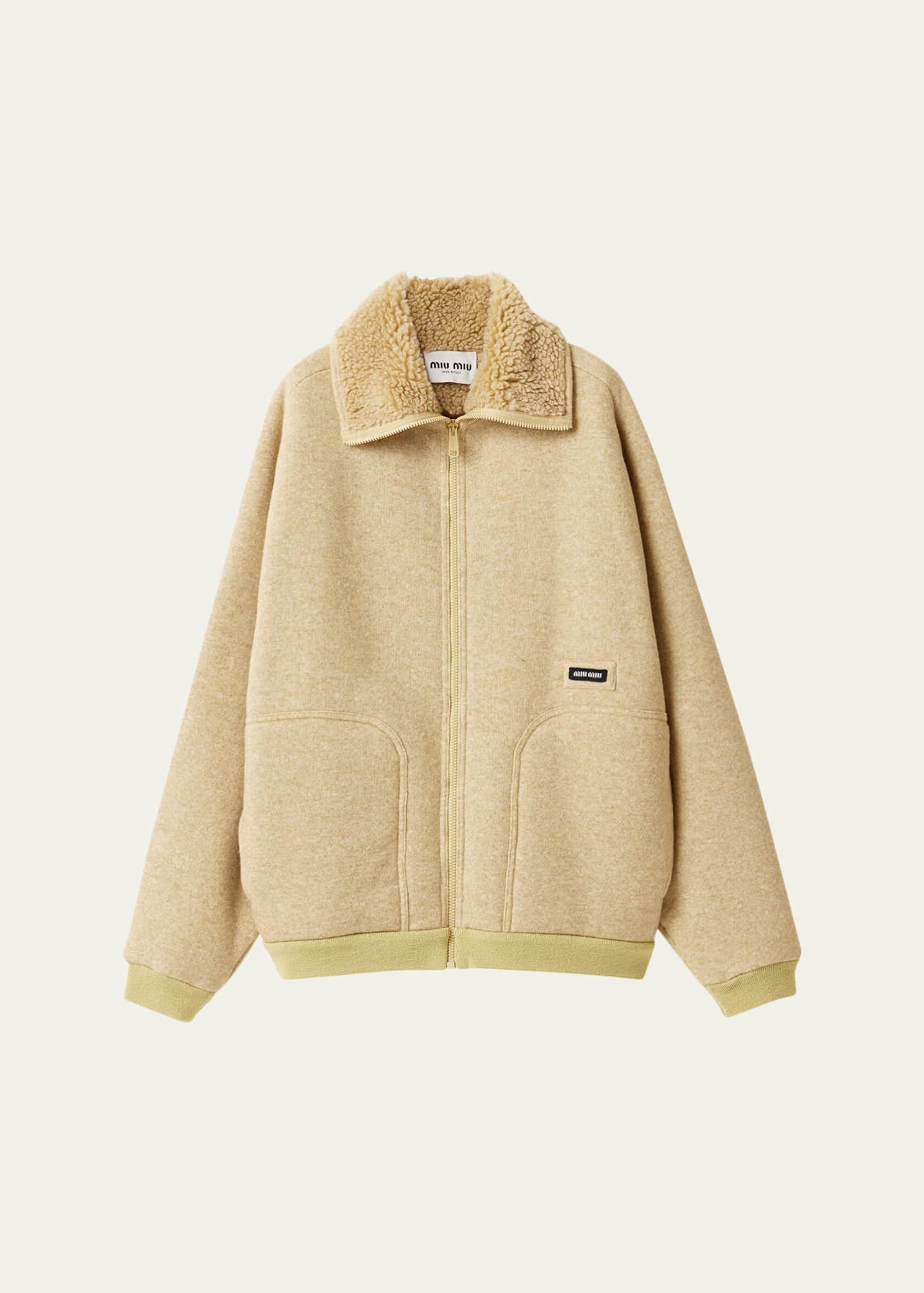 Miu Miu Faux Fur Lined Fleece Zip Jacket - Bergdorf Goodman