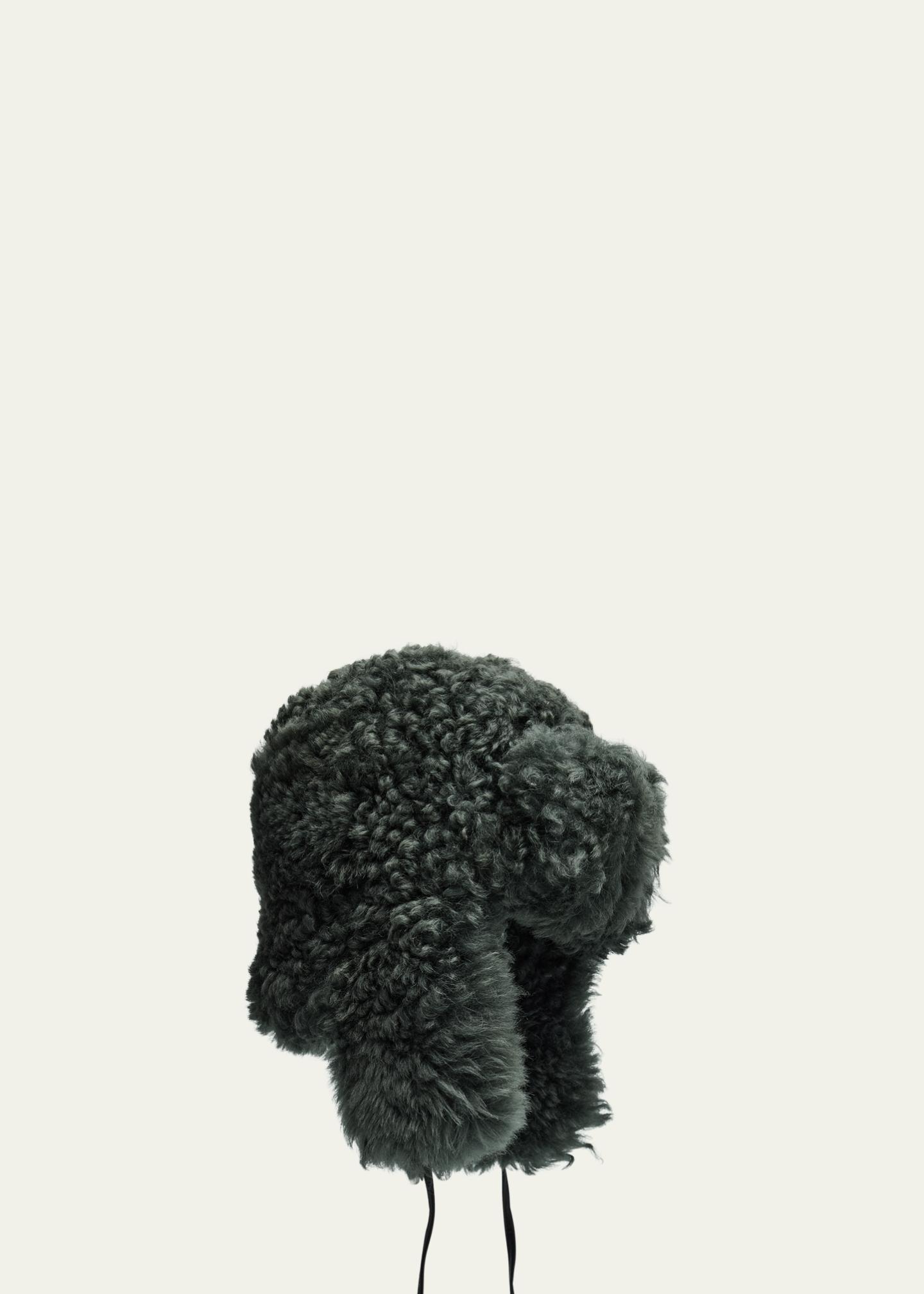 NWT Pologeorgis Shearling Hat with Pom Black Black Shearling Sheepskin Polo Hat for Men: FurHatWorld.com main image 3