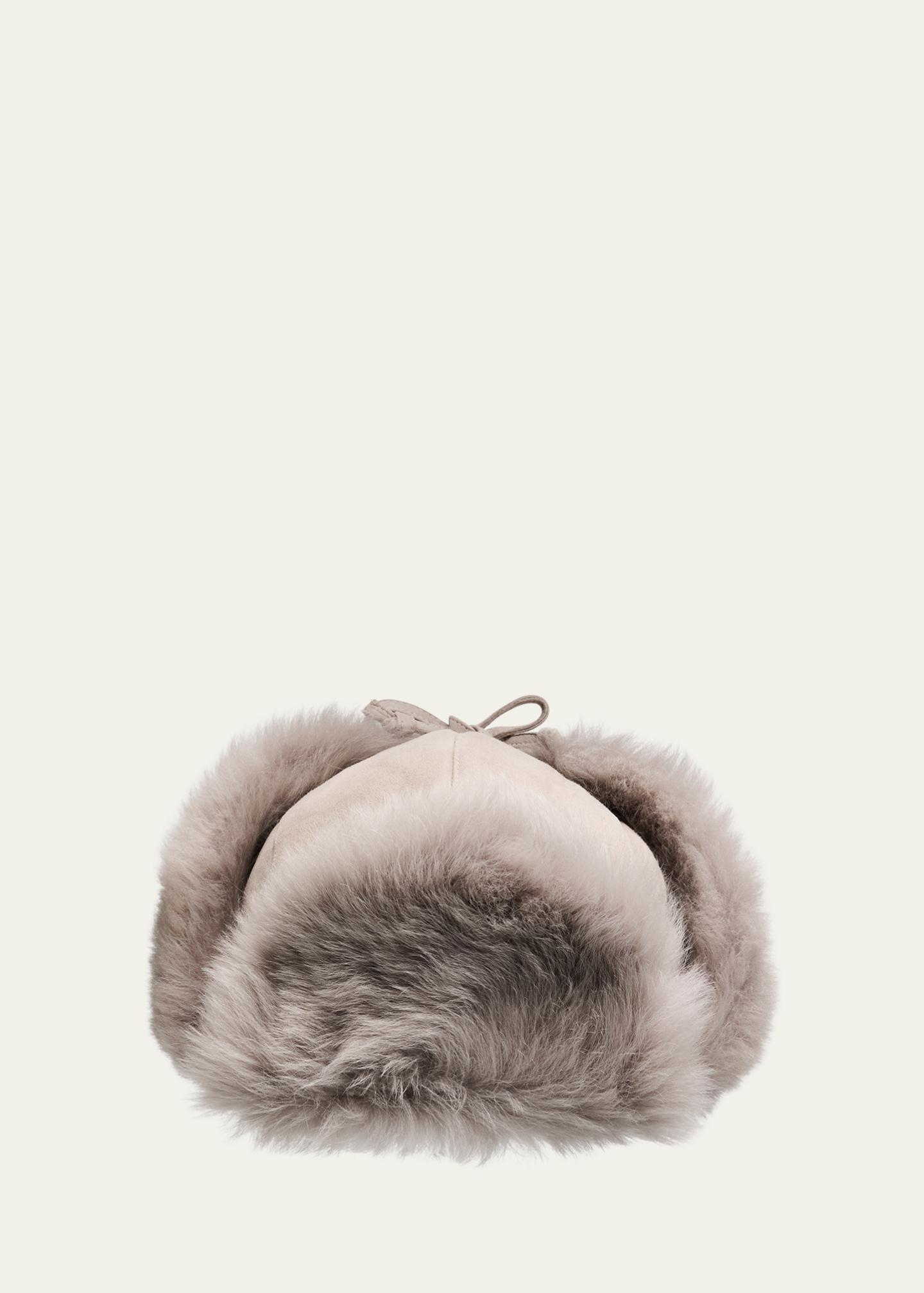 Pologeorgis knitted shearling hat in camel Pologeorgis Shearling Trapper Hat - Neutrals Hats  main image 4