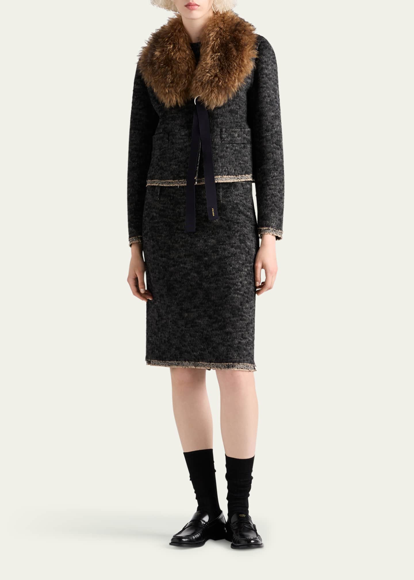 Prada Tweed Double-Hem Single-Breasted Jacket - Bergdorf Goodman