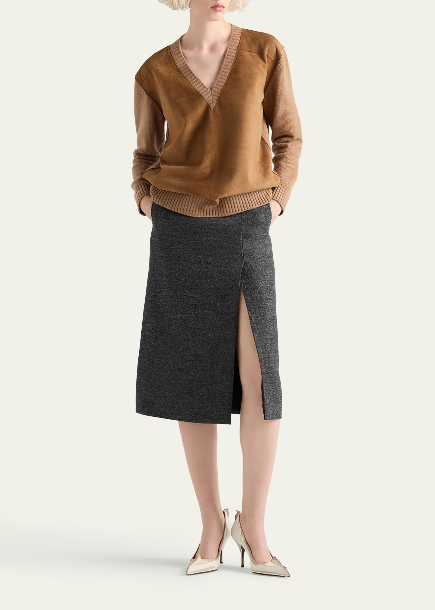 Prada Two-Tone Wool Slit Skirt - Bergdorf Goodman