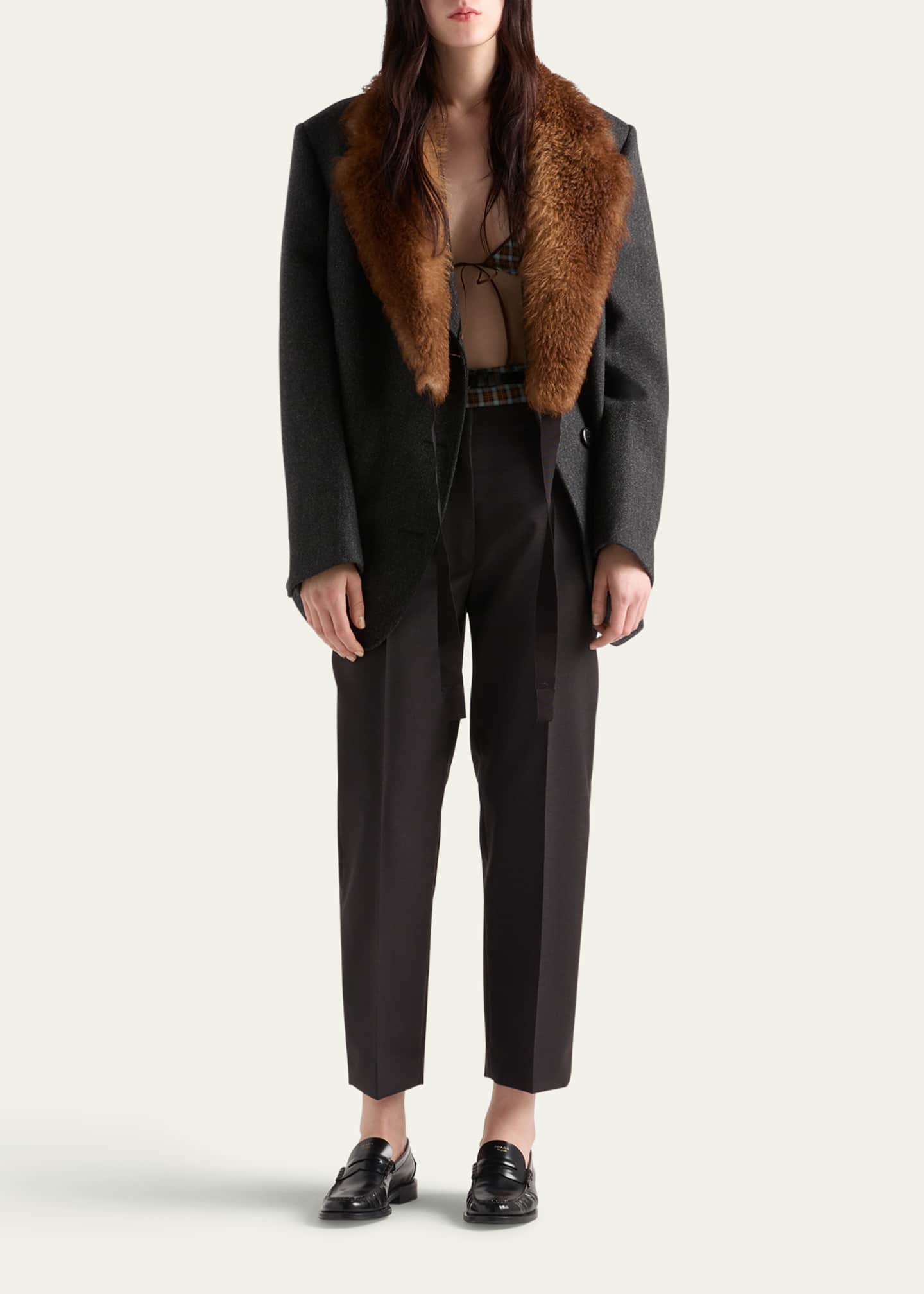 Prada Cropped Wool Check Tailored Pants - Bergdorf Goodman