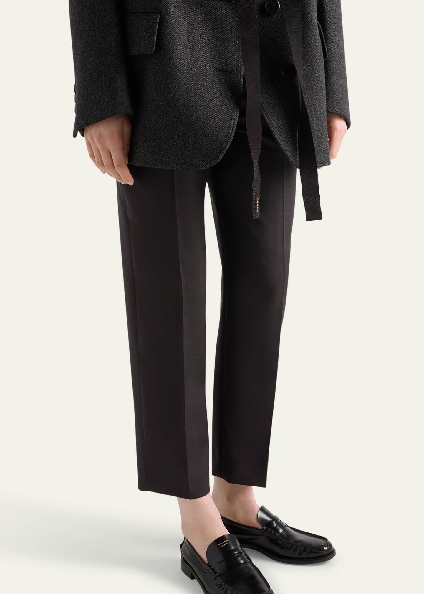 Prada Cropped Wool Check Tailored Pants - Bergdorf Goodman