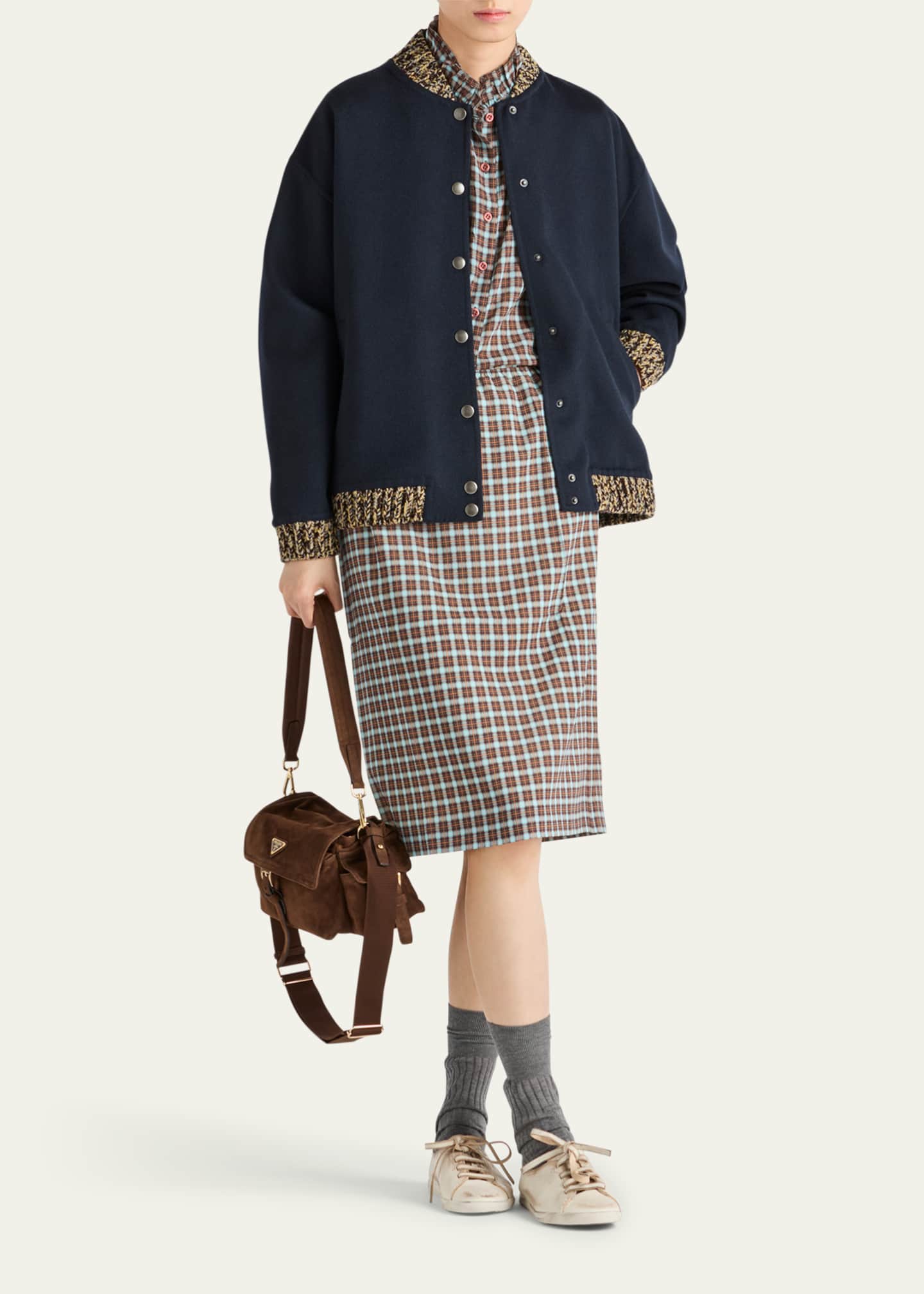 Prada Checked Stretch Georgette Midi Skirt - Bergdorf Goodman
