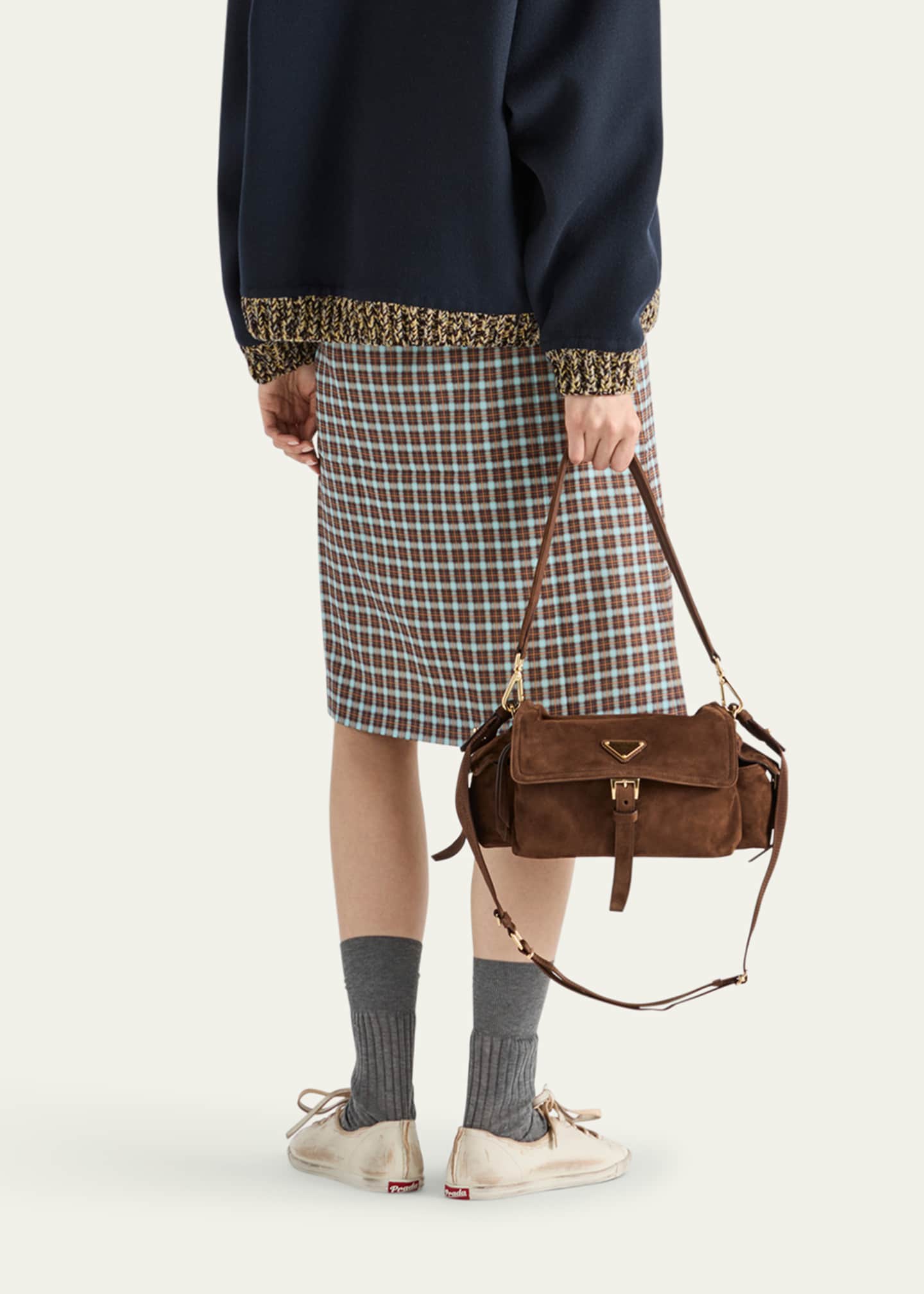 Prada Checked Stretch Georgette Midi Skirt - Bergdorf Goodman
