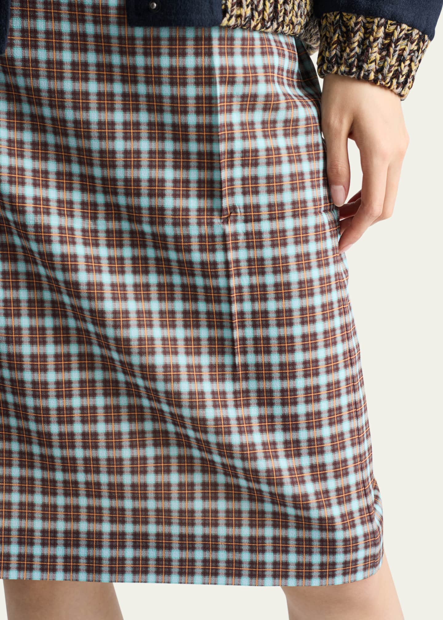 PRADA プラダ　チェック柄　タイトスカート Prada Checked Stretch Georgette Midi Skirt - Bergdorf Goodman