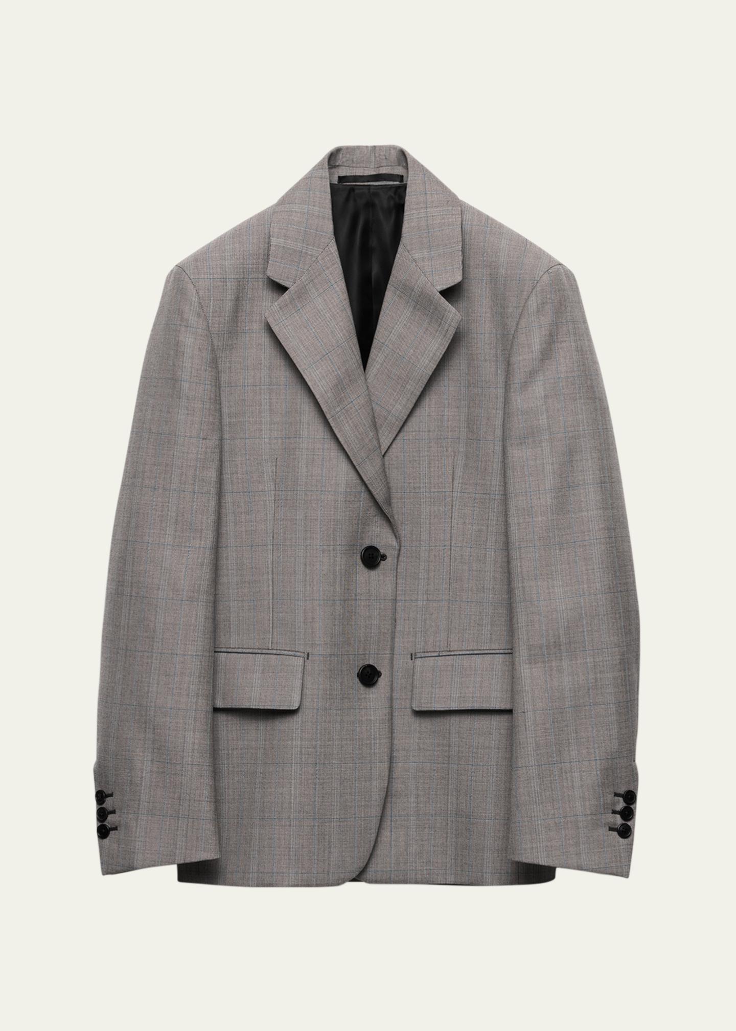 Prada Grisaglia Check Single-Breasted Blazer Jacket - Bergdorf Goodman