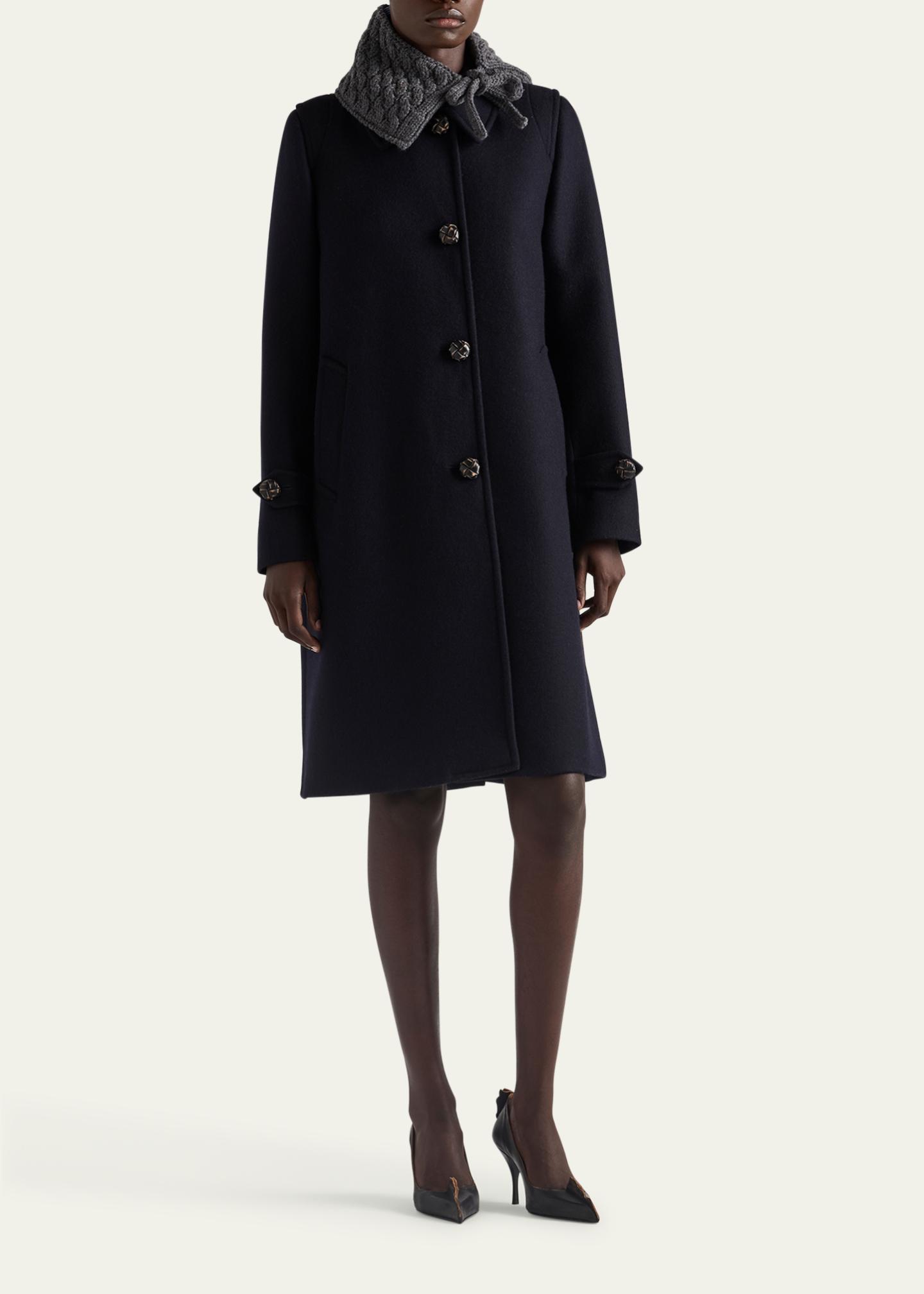 Prada Loden Leather-Button SIngle-Breasted Wool Coat - Bergdorf