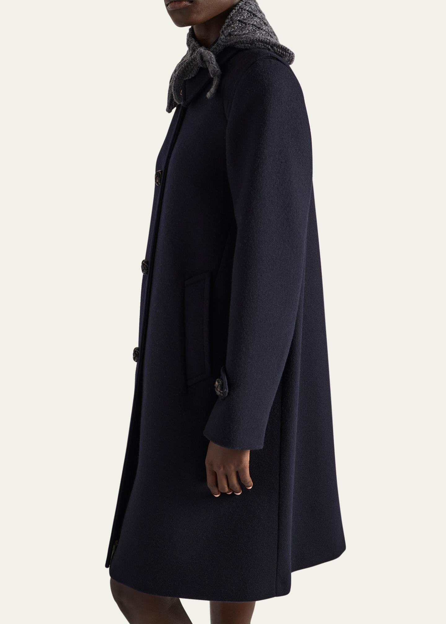 Prada Loden Leather-Button SIngle-Breasted Wool Coat - Bergdorf