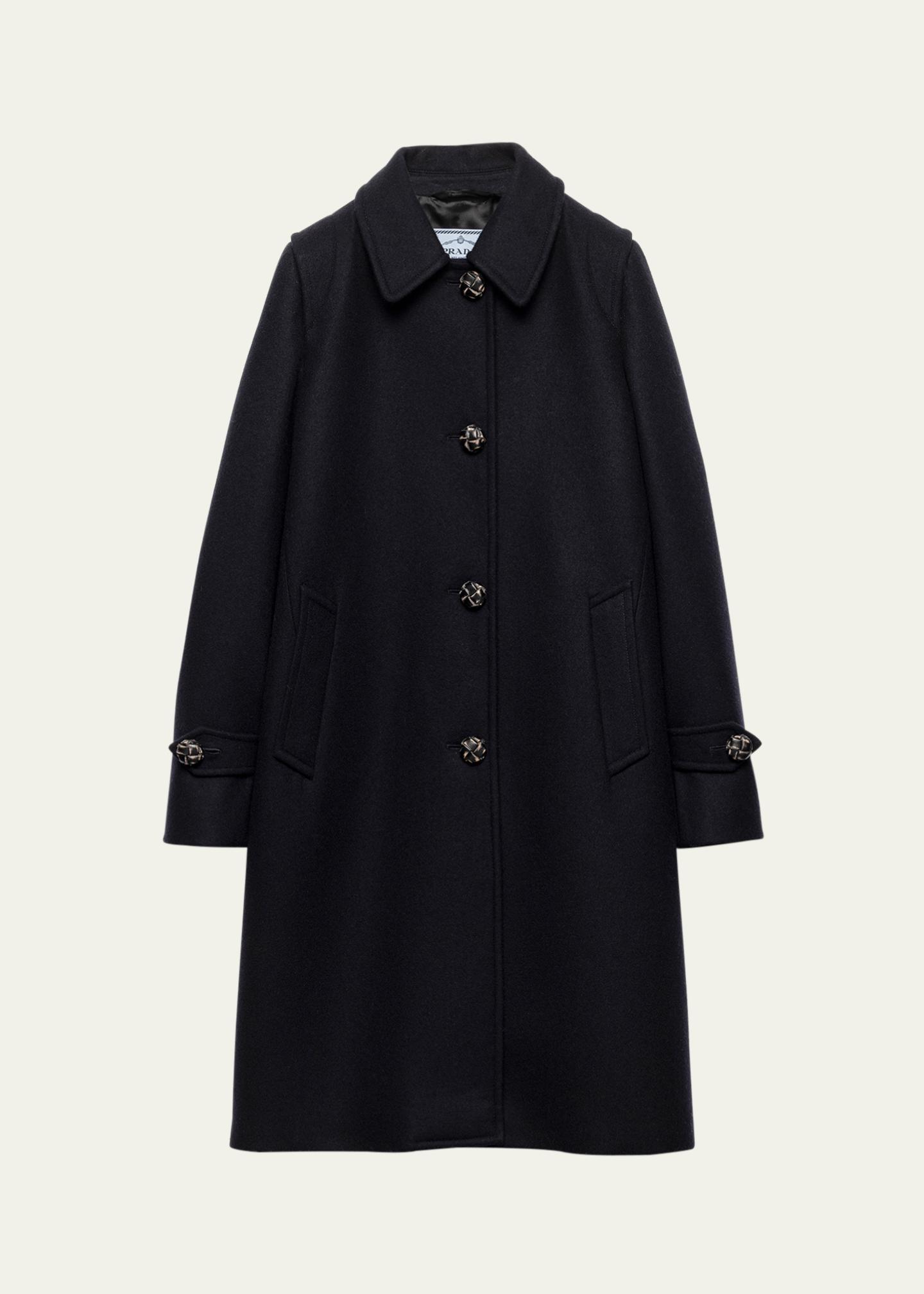 Prada Loden Leather-Button SIngle-Breasted Wool Coat - Bergdorf