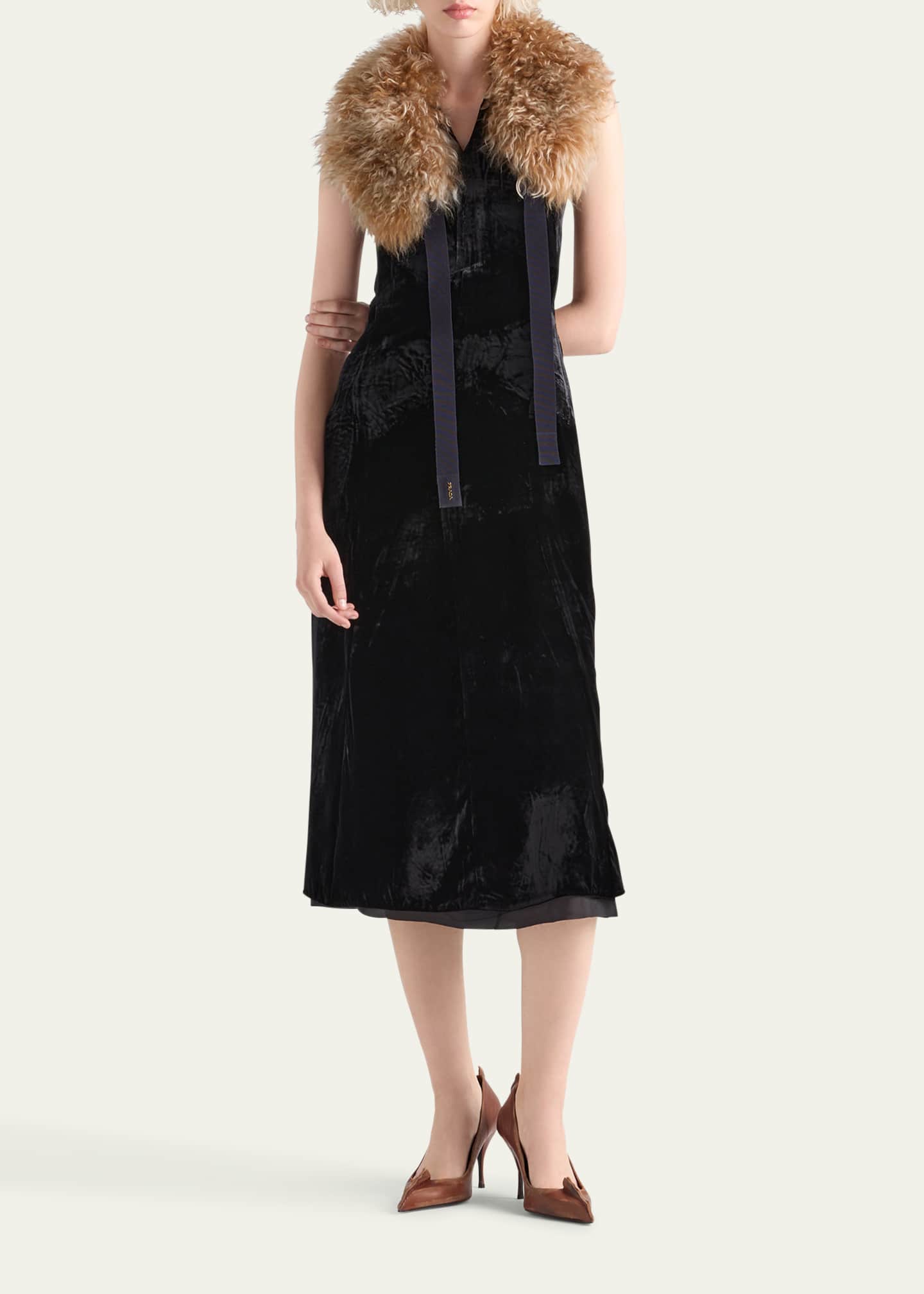 Prada Velvet Bow-Back Sleeveless Midi Dress - Bergdorf Goodman