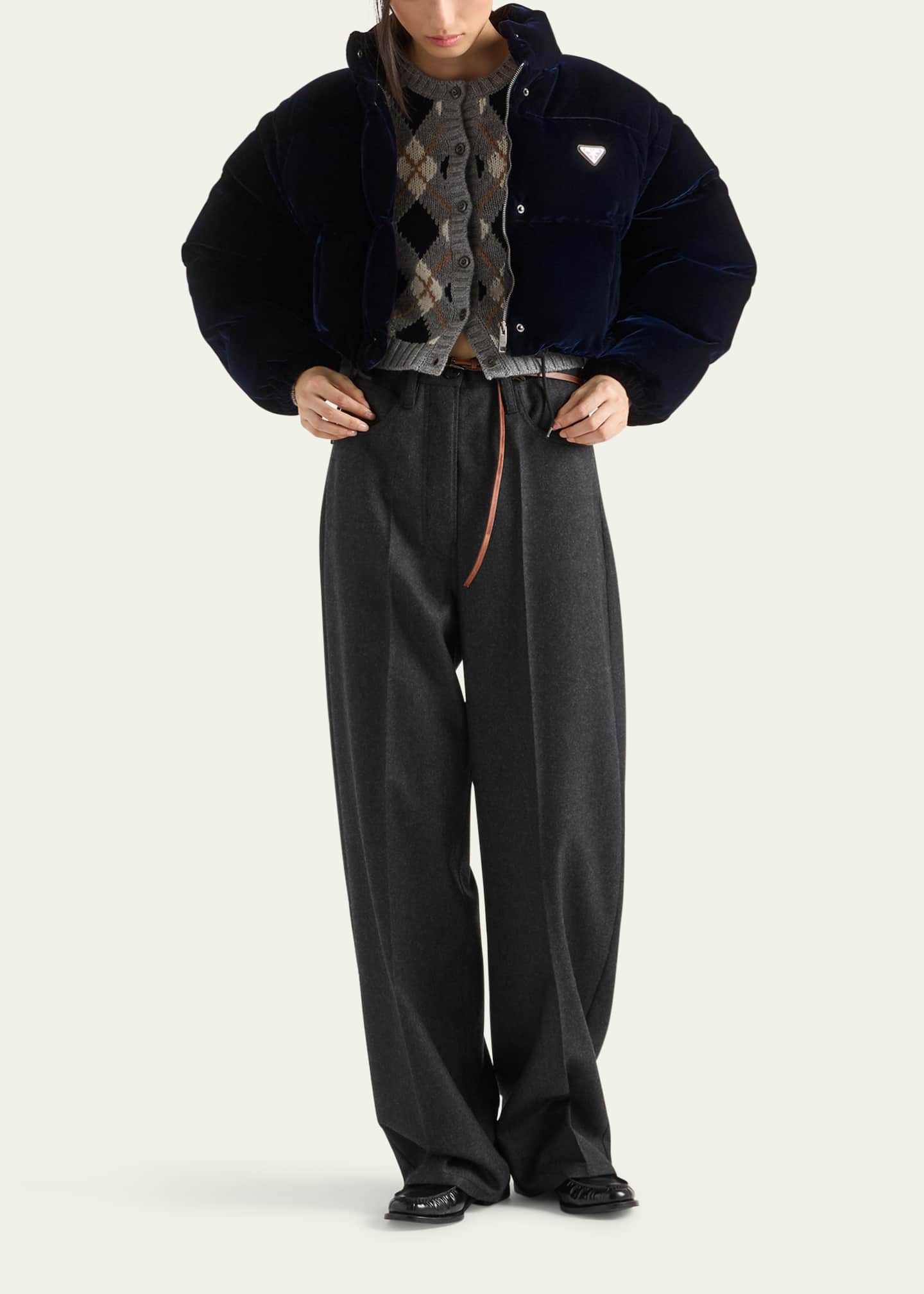 Prada Convertible Cropped Velvet Down Jacket - Bergdorf Goodman