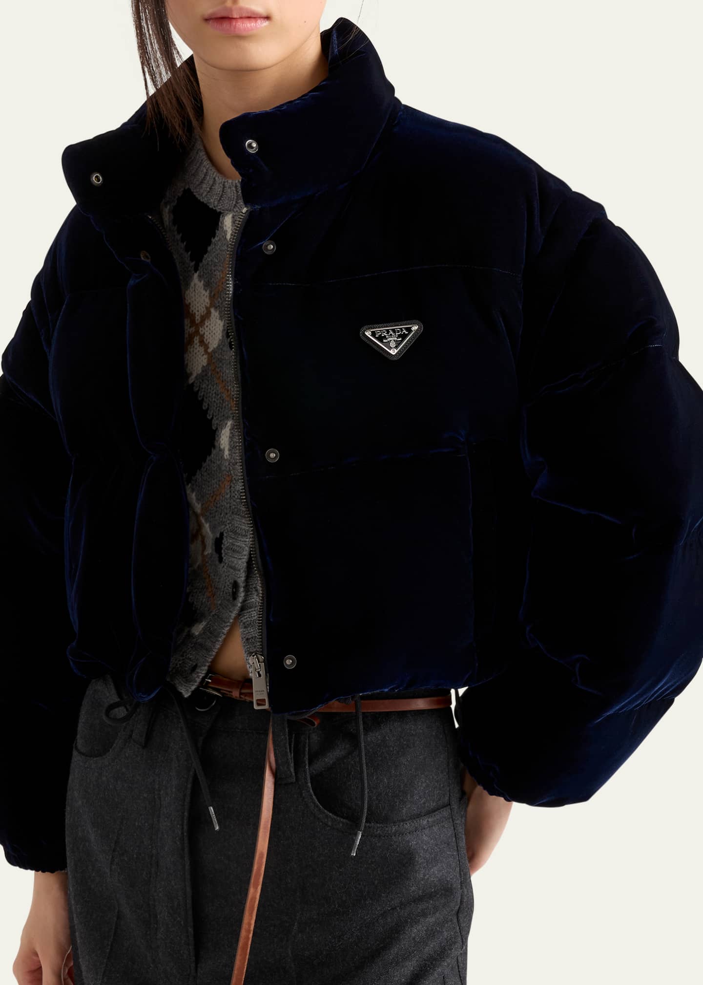 Prada Convertible Cropped Velvet Down Jacket - Bergdorf Goodman