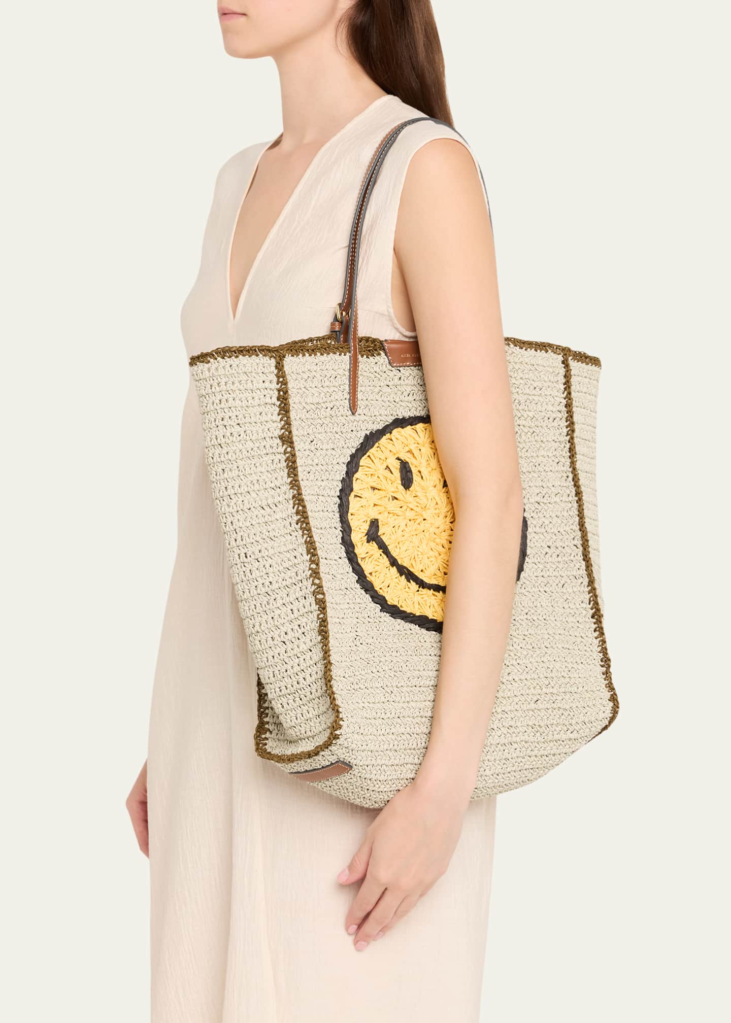 Anya Hindmarch Wink Embroidered Raffia Tote Bag - Bergdorf Goodman
