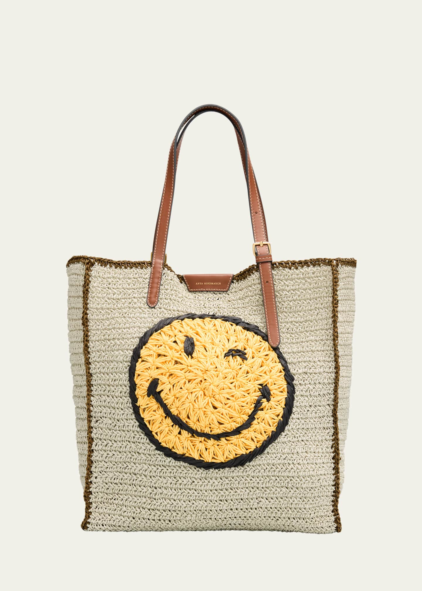 Anya Hindmarch Wink Embroidered Raffia Tote Bag - Bergdorf Goodman