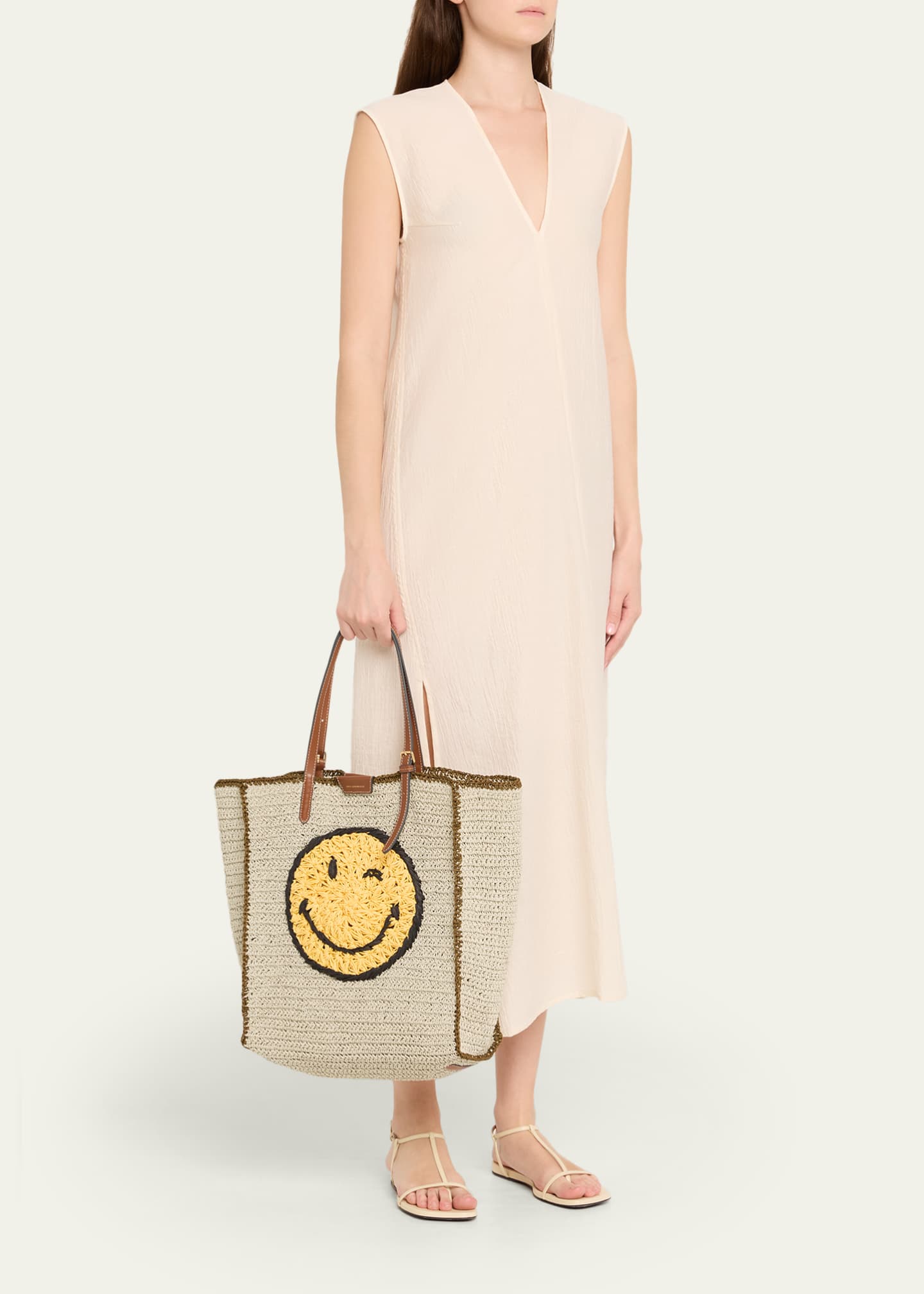 Anya Hindmarch Wink Embroidered Raffia Tote Bag - Bergdorf Goodman